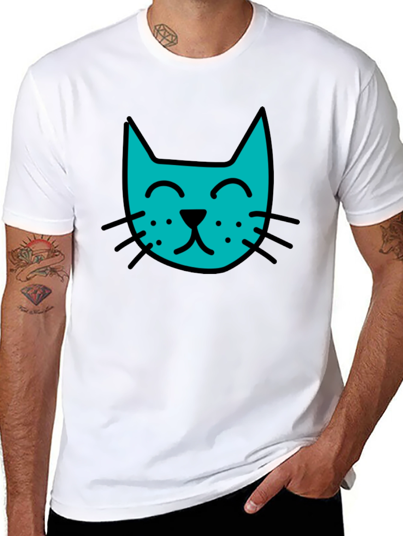 Cool Cat Tee - Black Cotton Blend Casual T-Shirt