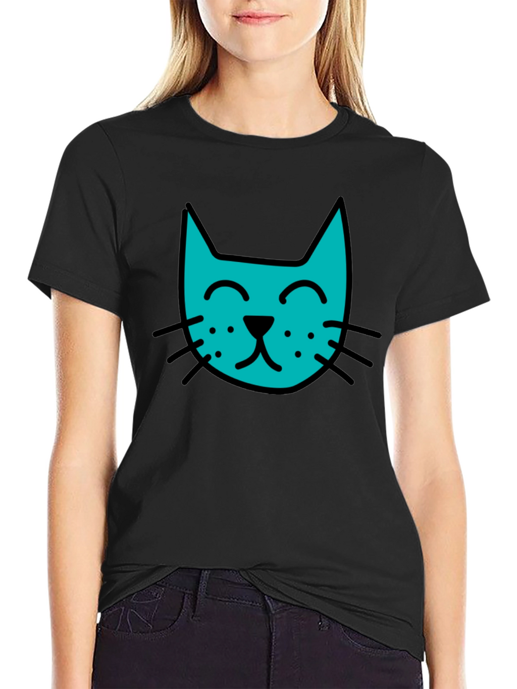 Cool Cat Tee - Black Cotton Blend Casual T-Shirt