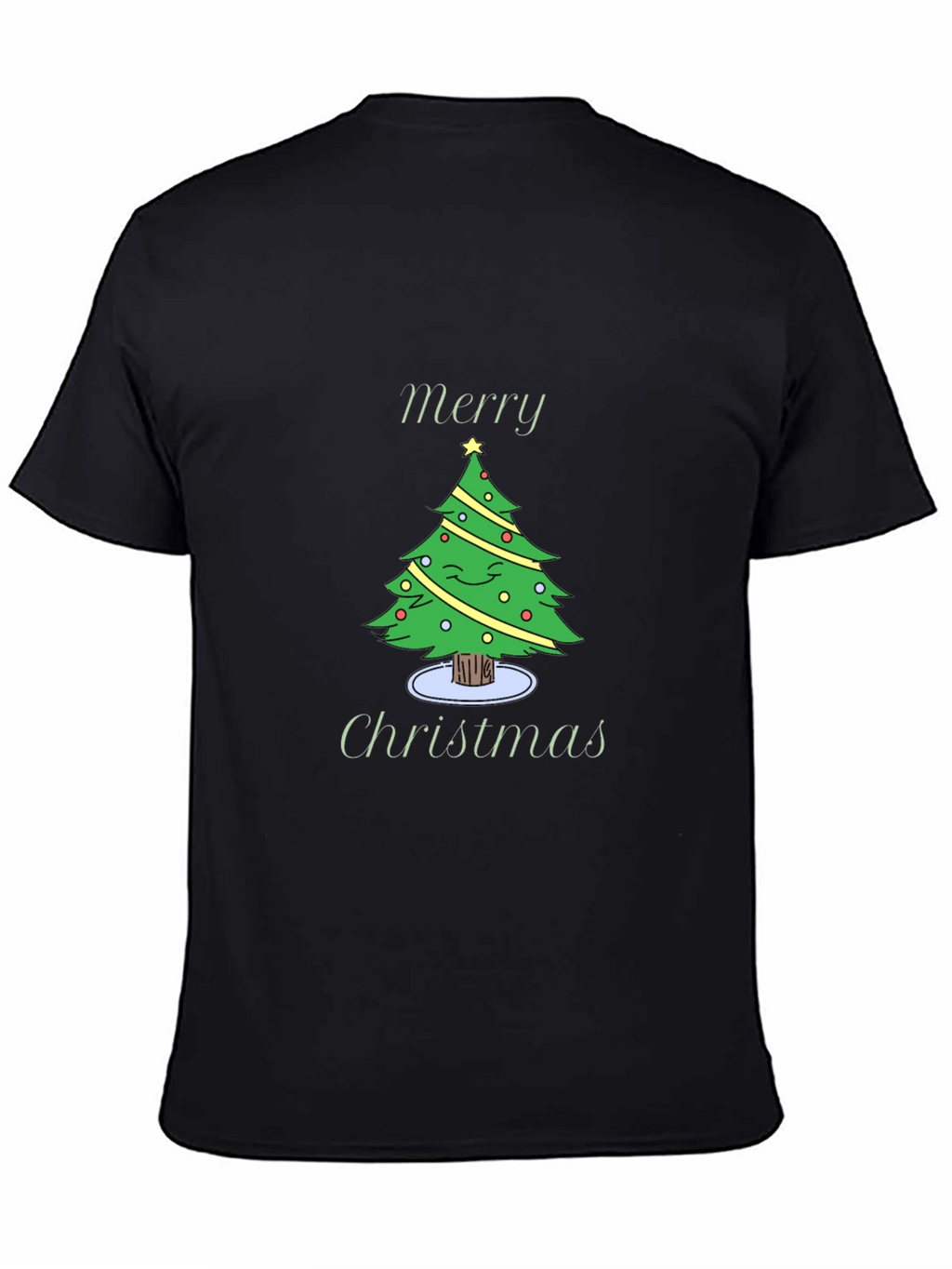 Merry Christmas Tree Graphic Black T-Shirt