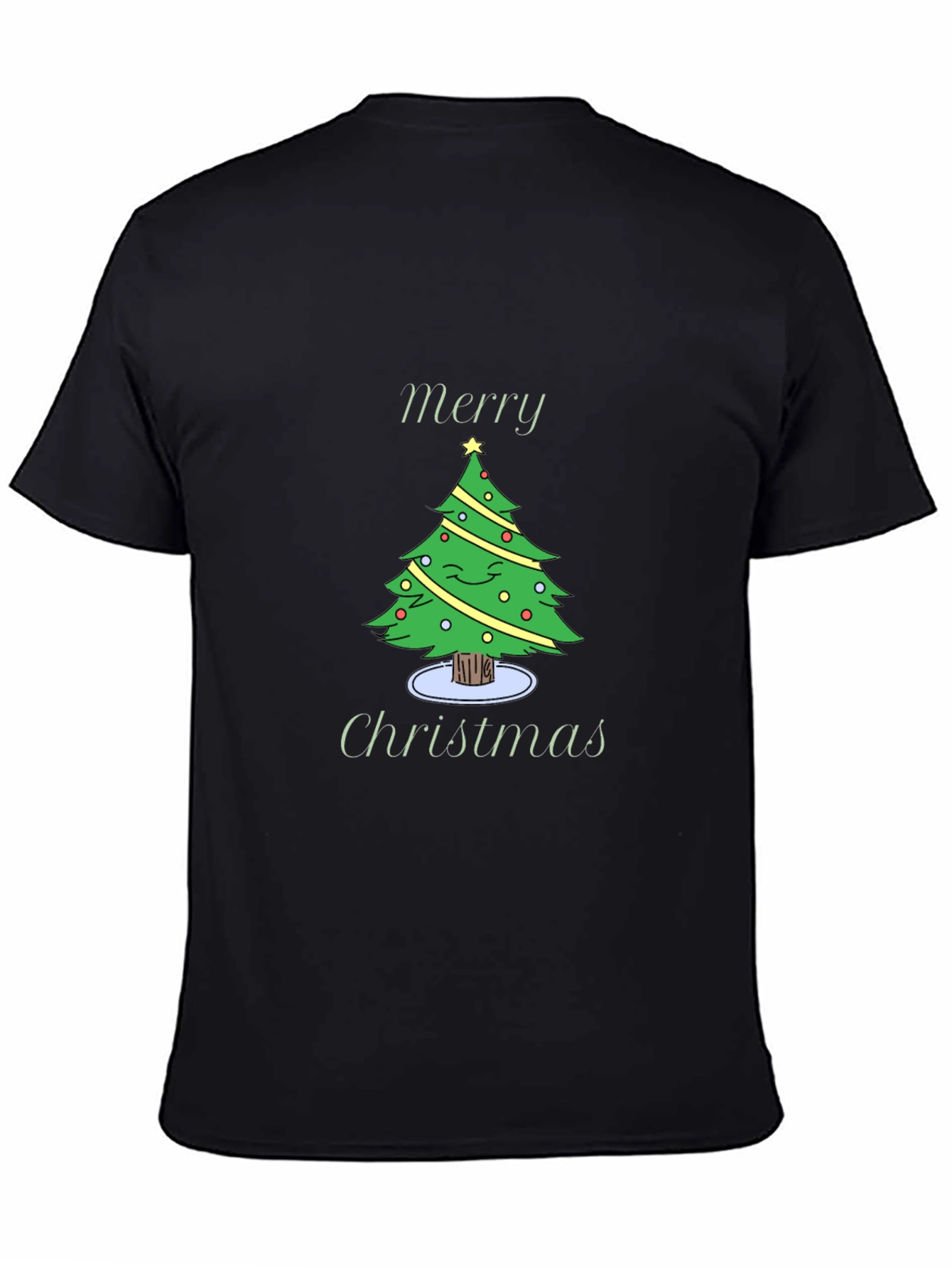 Merry Christmas Tree Graphic Black T-Shirt