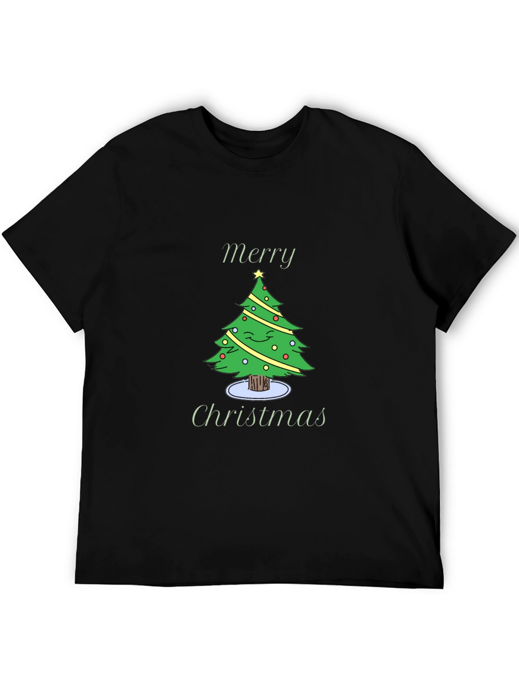 Merry Christmas Tree Graphic Black T-Shirt