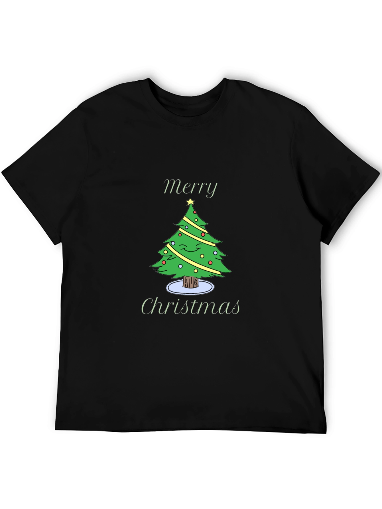 Merry Christmas Tree Graphic Black T-Shirt
