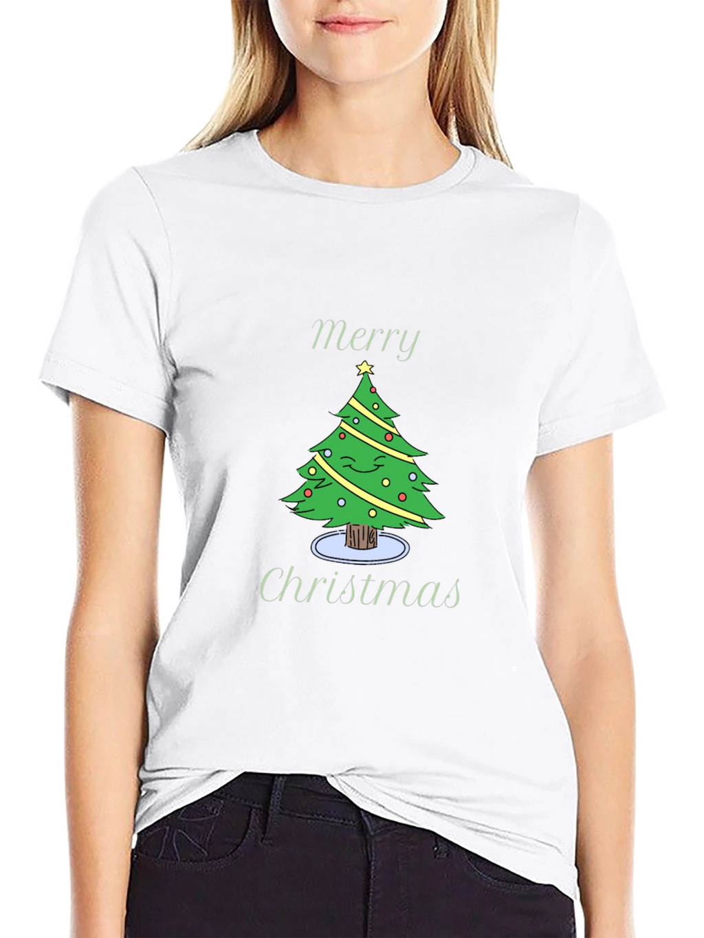 Merry Christmas Tree Graphic Black T-Shirt