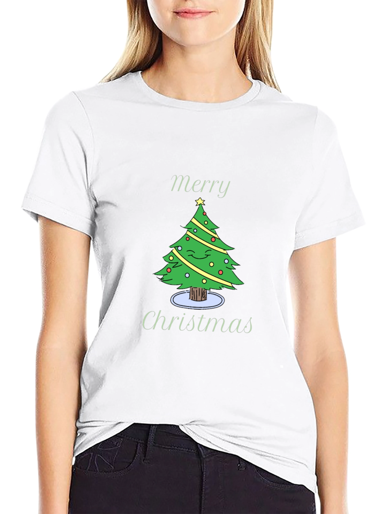 Merry Christmas Tree Graphic Black T-Shirt