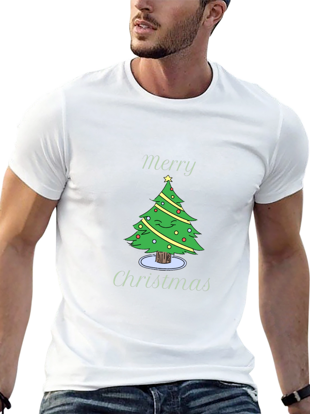 Merry Christmas Tree Graphic Black T-Shirt