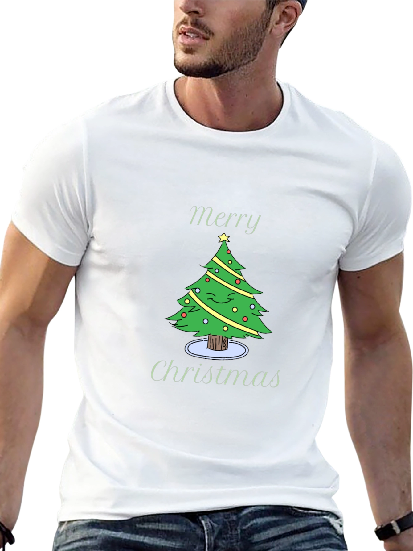 Merry Christmas Tree Graphic Black T-Shirt