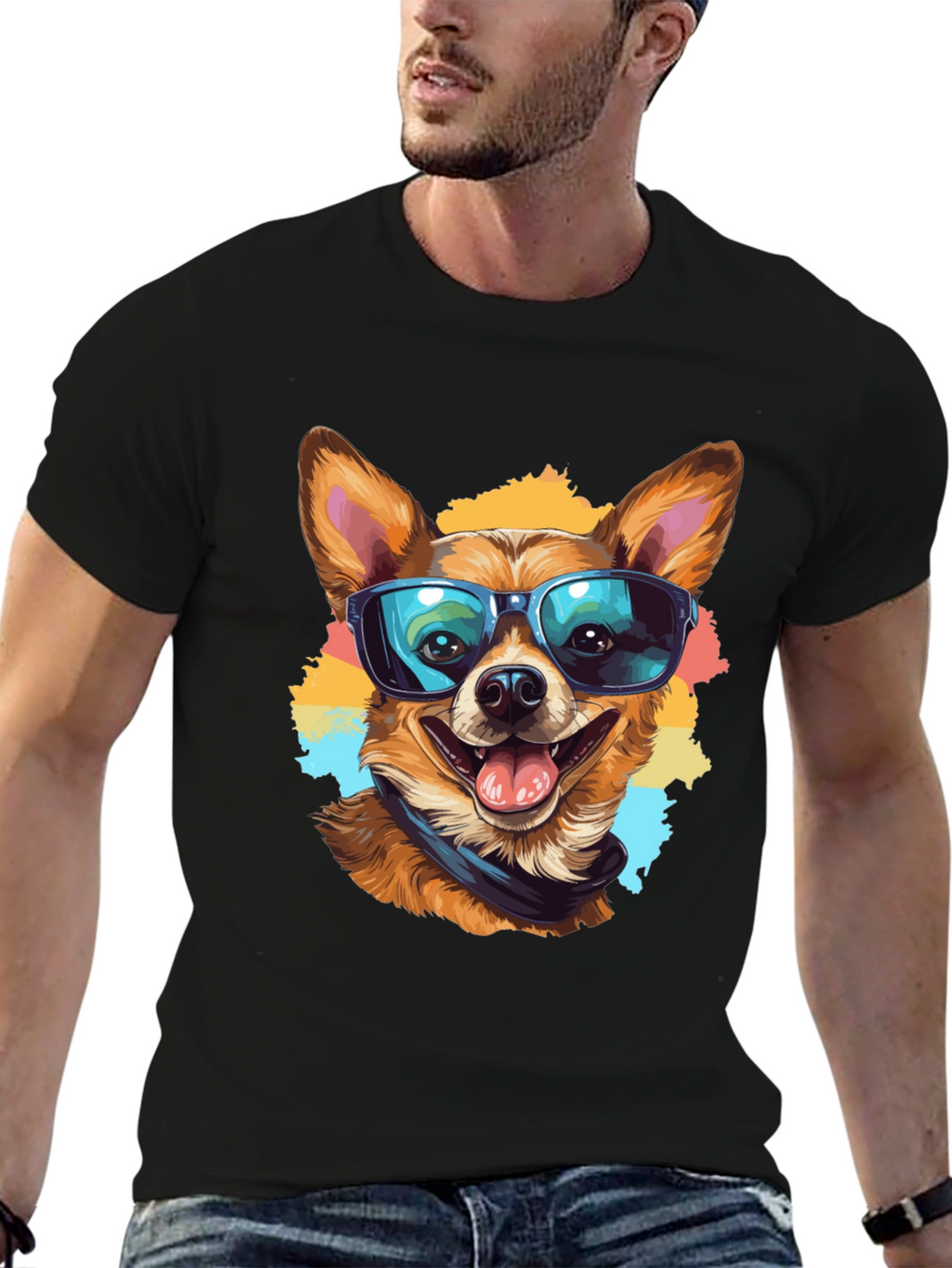 Cool Dog Graphic Tee - Black Cotton T-Shirt