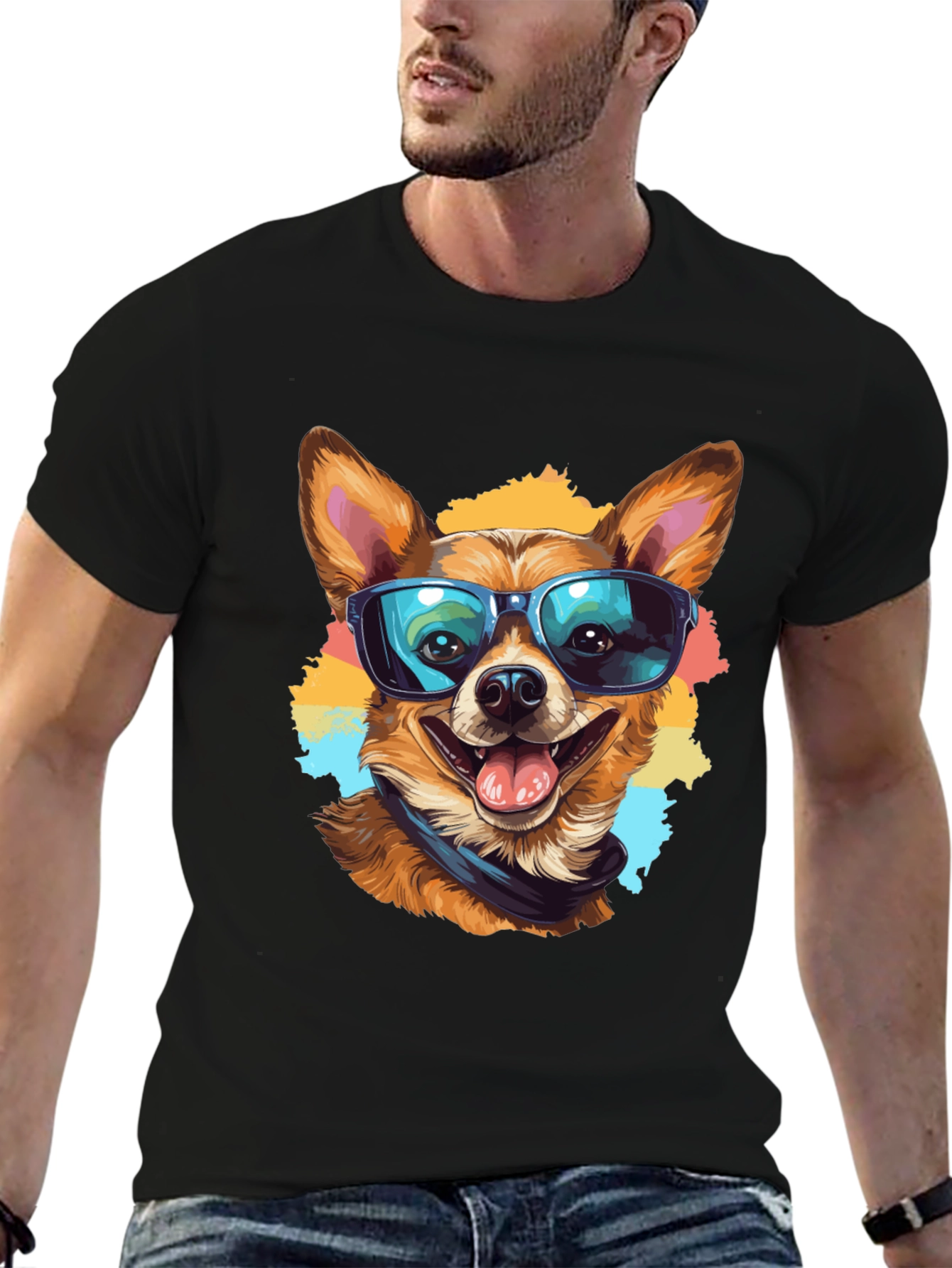 Cool Dog Graphic Tee - Black Cotton T-Shirt