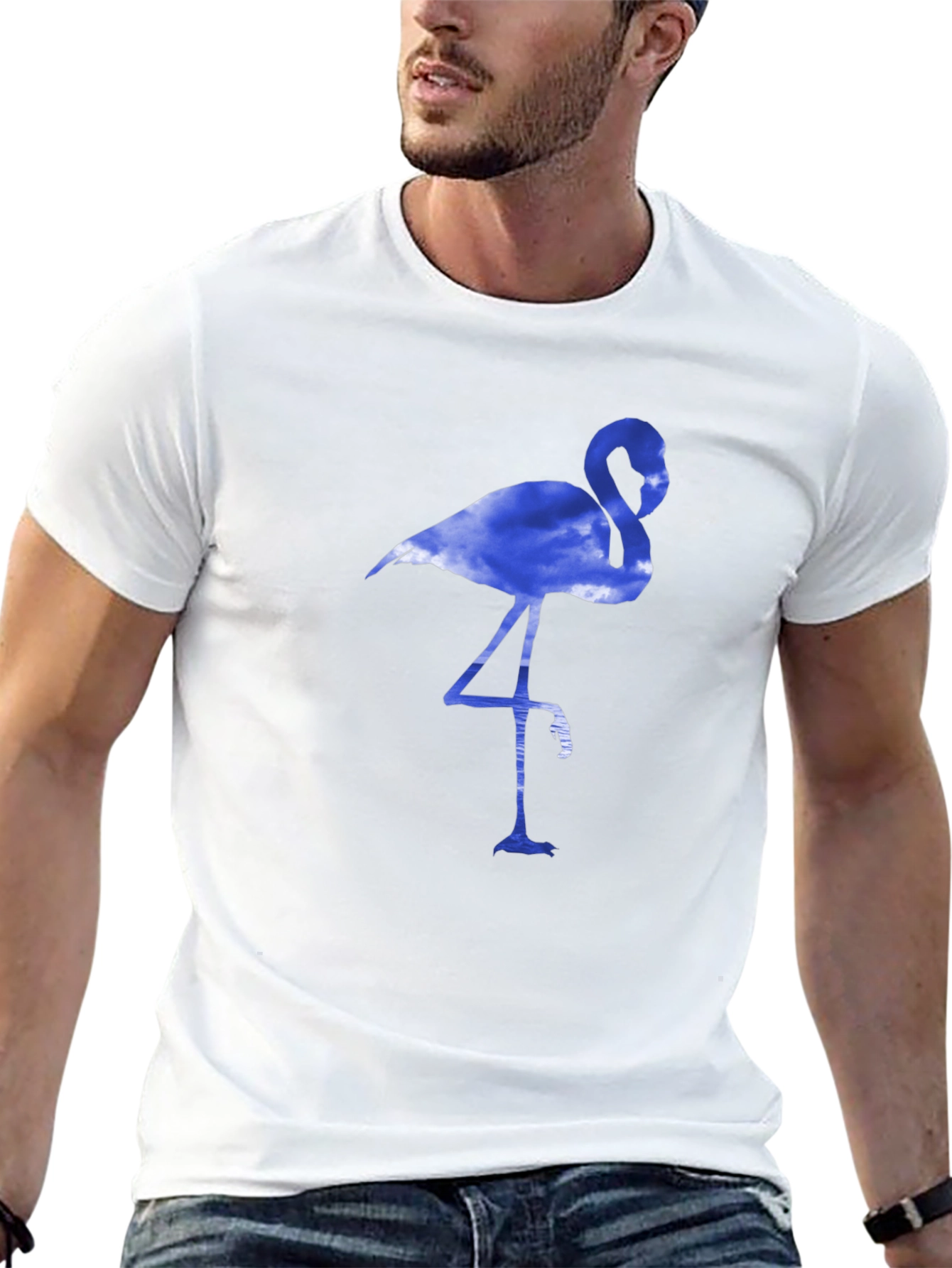 Mens Black T-Shirt with Blue Flamingo Design