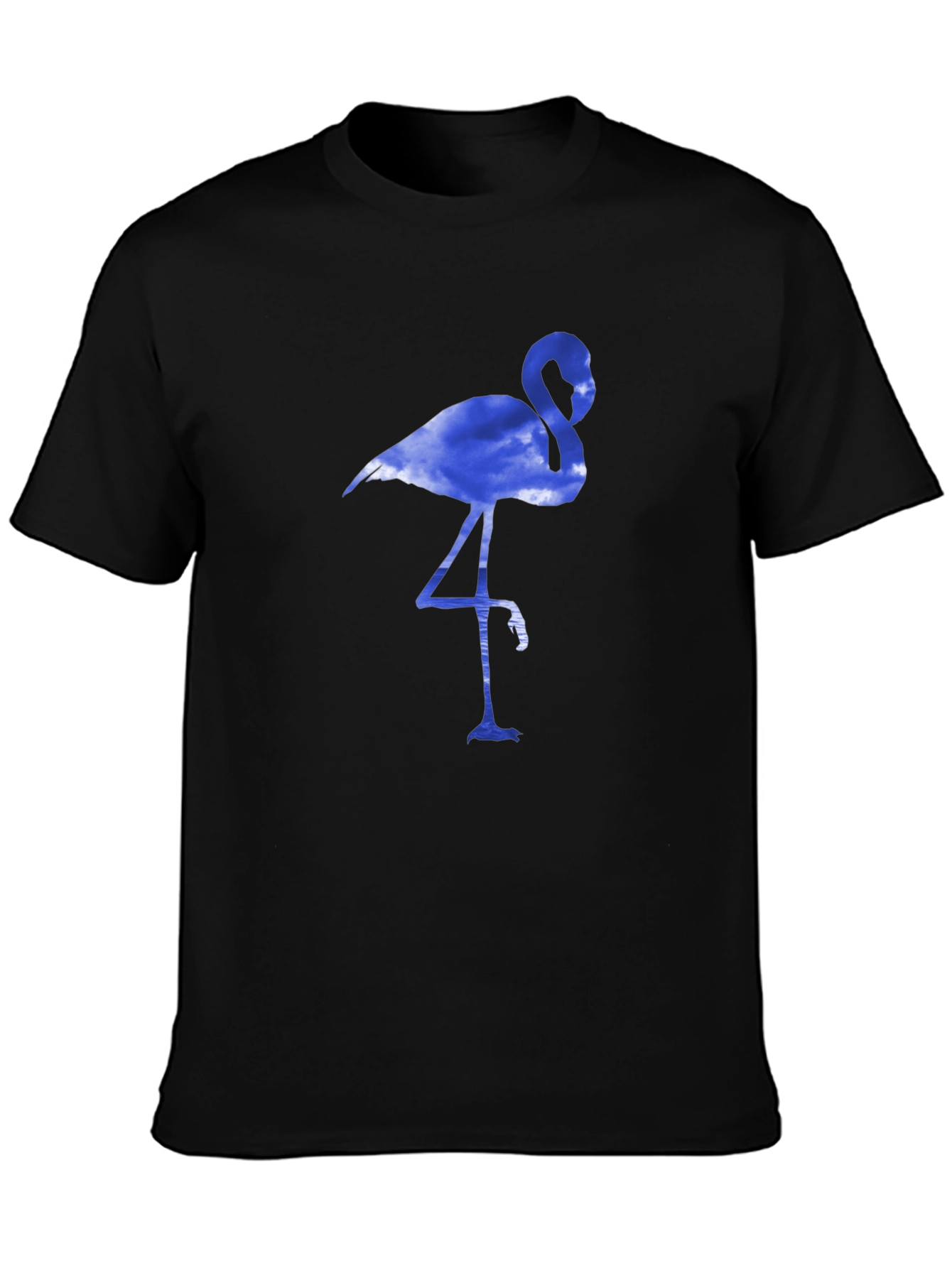 Mens Black T-Shirt with Blue Flamingo Design