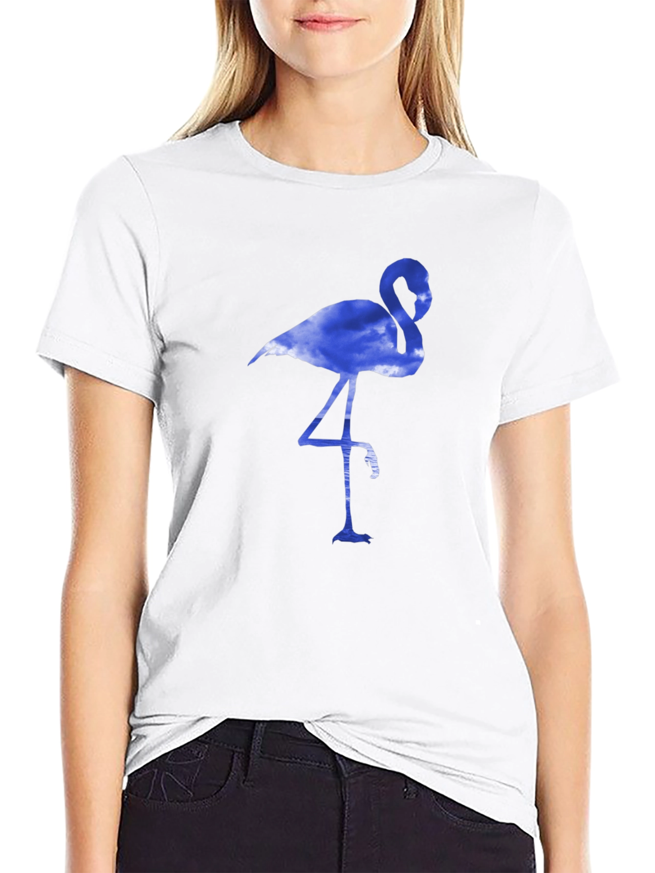 Mens Black T-Shirt with Blue Flamingo Design