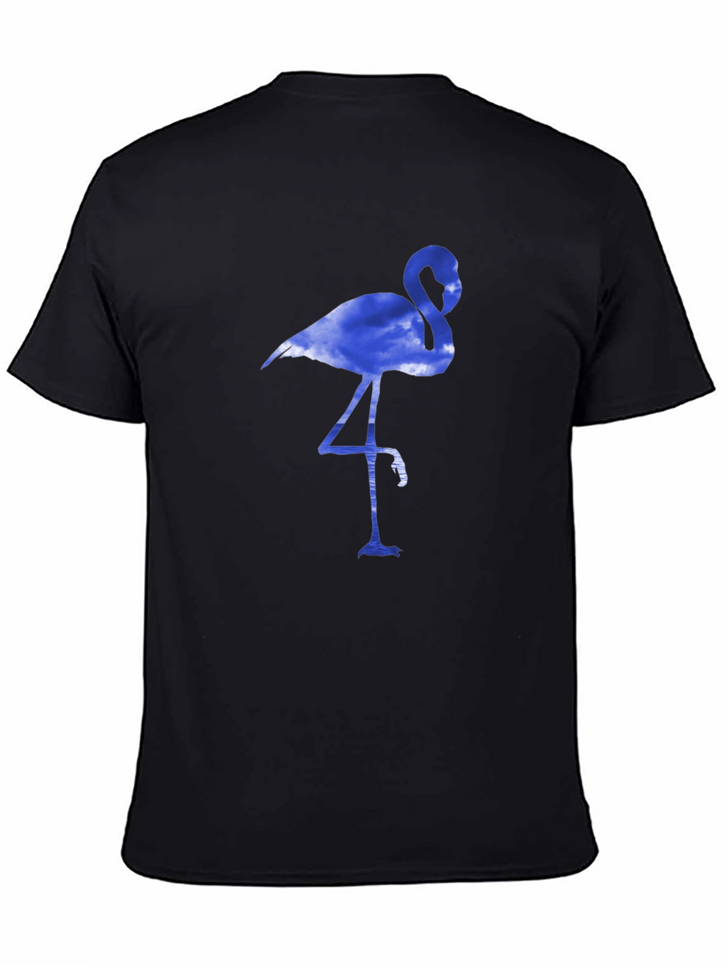 Mens Black T-Shirt with Blue Flamingo Design