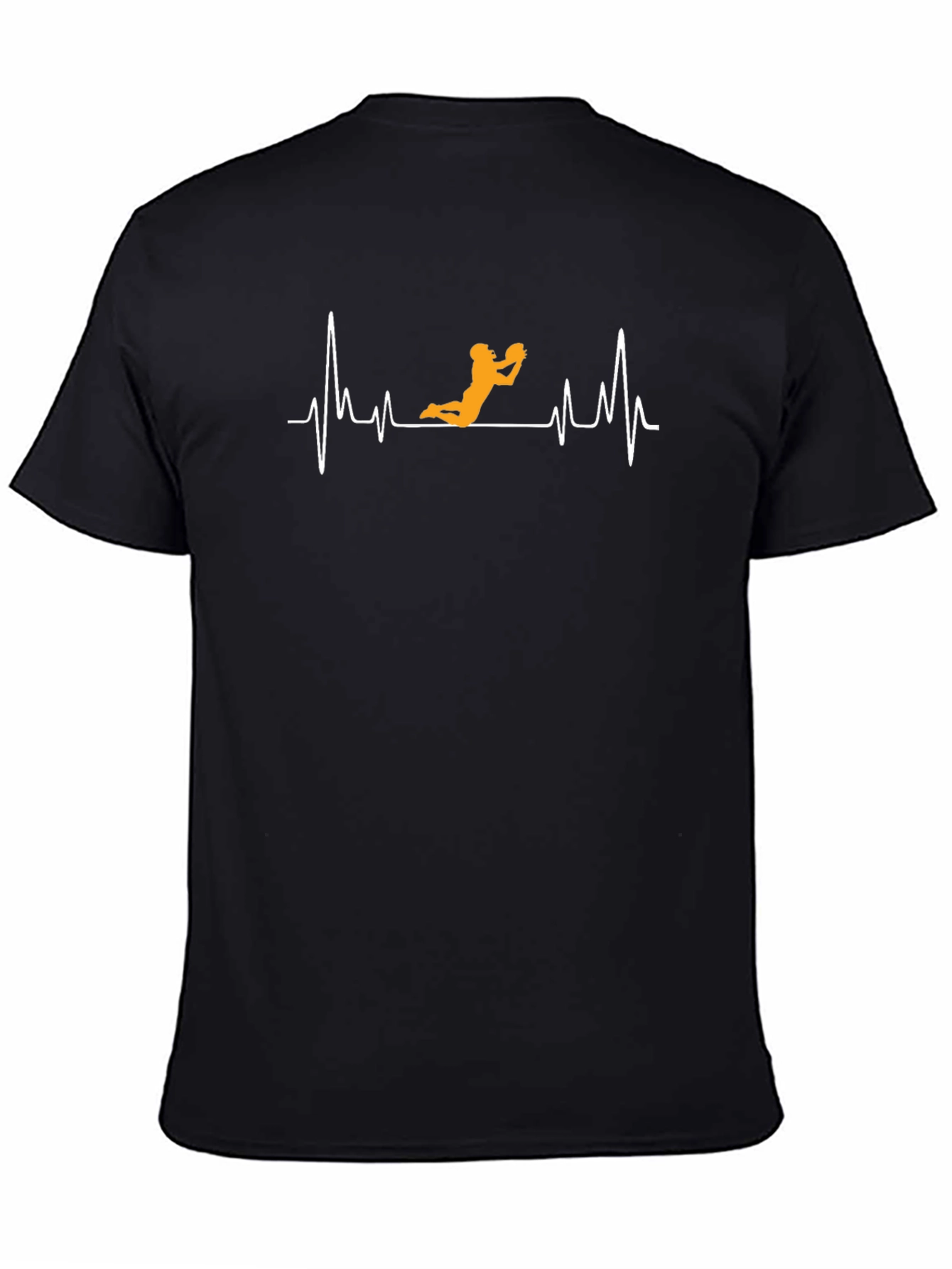 Football Heartbeat Graphic Tee - Black Cotton Casual T-Shirt