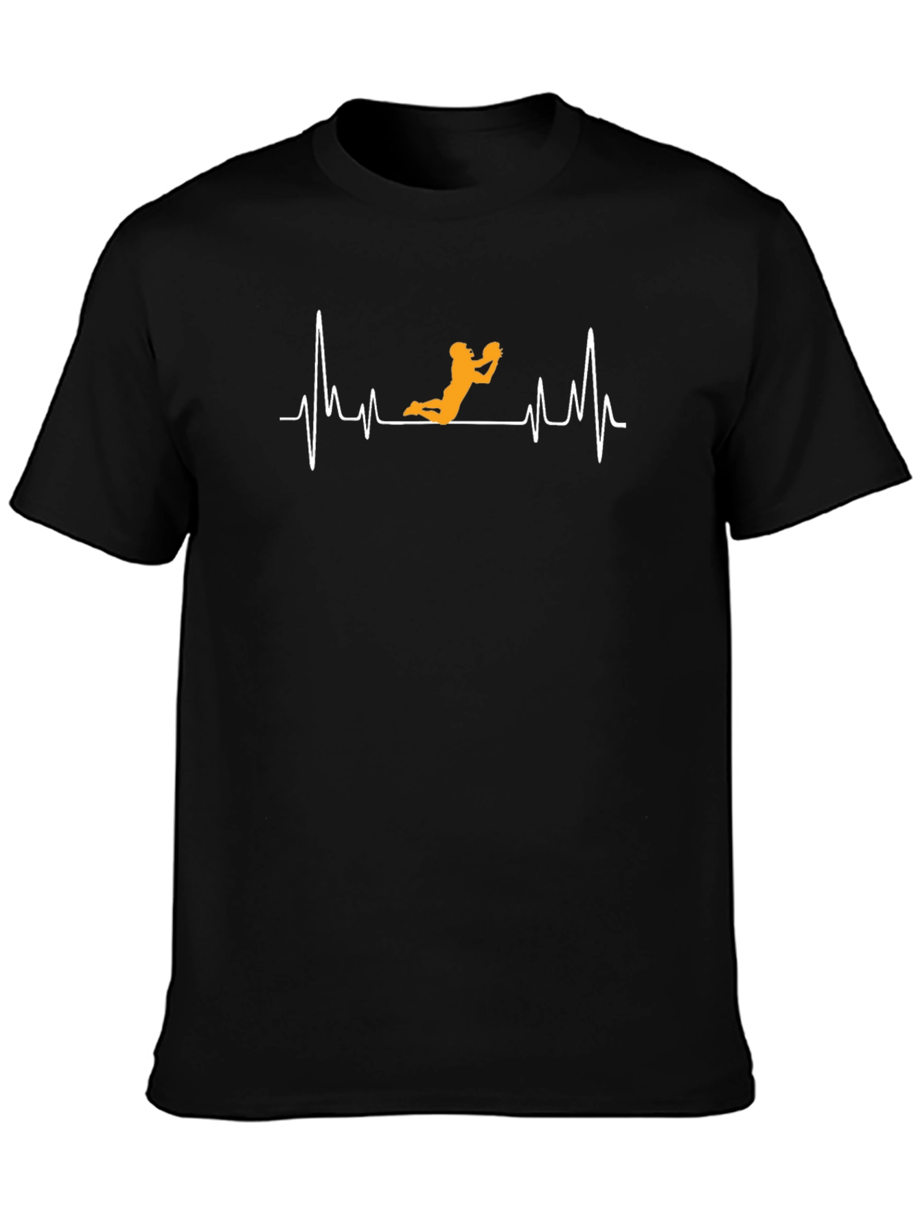 Football Heartbeat Graphic Tee - Black Cotton Casual T-Shirt
