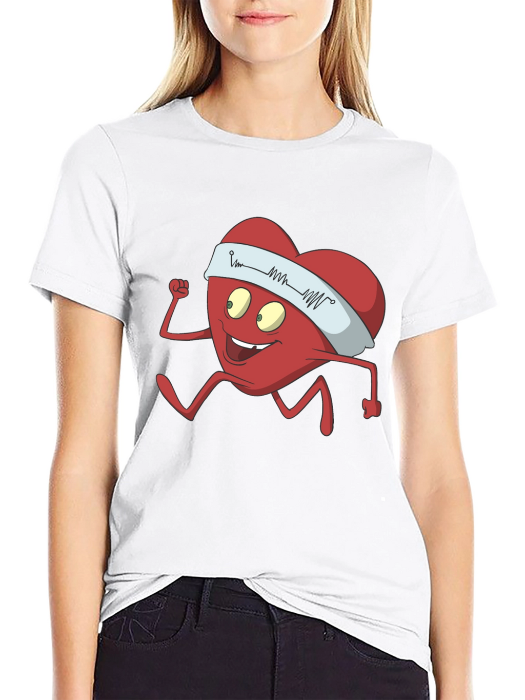 Running Heart Cartoon Graphic Tee - Cardio Lover Shirt