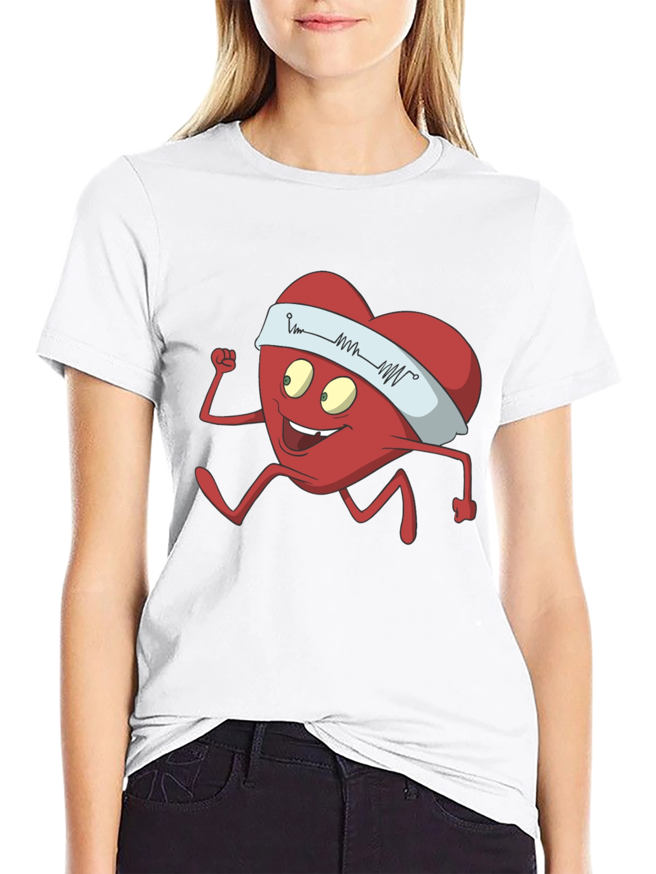 Running Heart Cartoon Graphic Tee - Cardio Lover Shirt