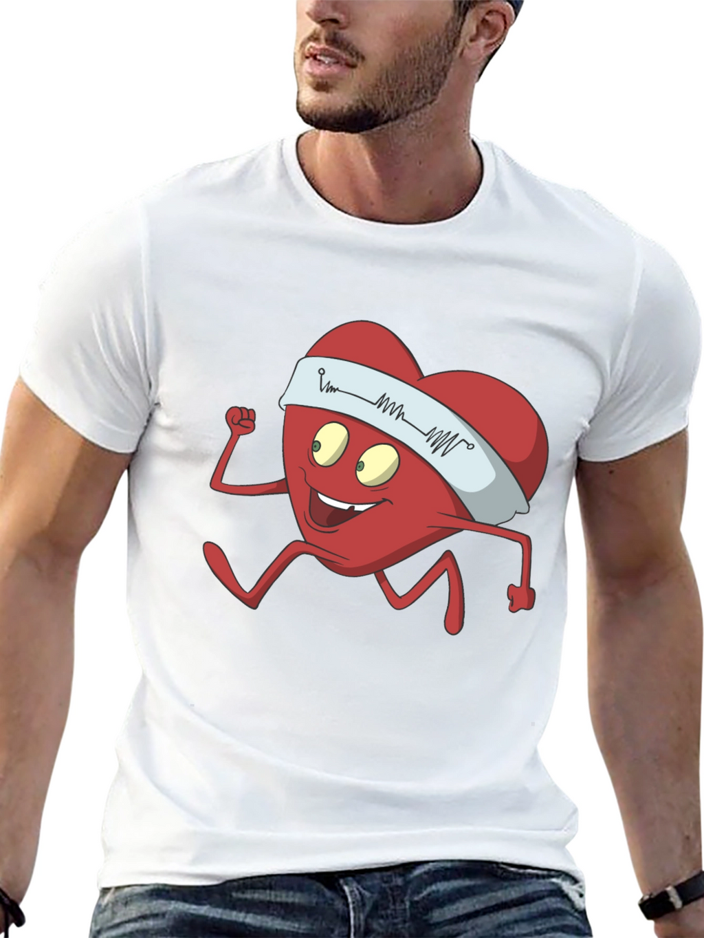 Running Heart Cartoon Graphic Tee - Cardio Lover Shirt