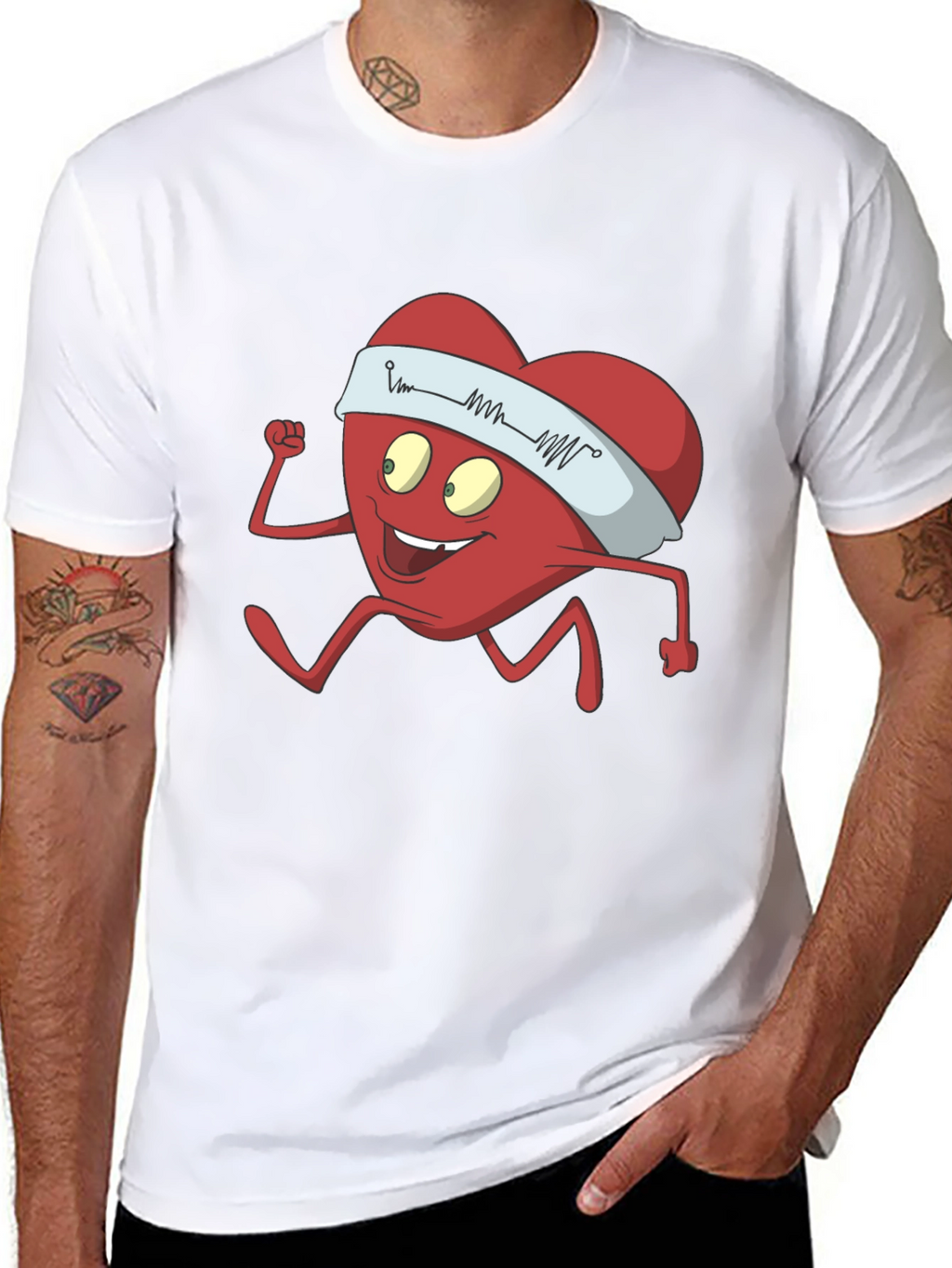 Running Heart Cartoon Graphic Tee - Cardio Lover Shirt