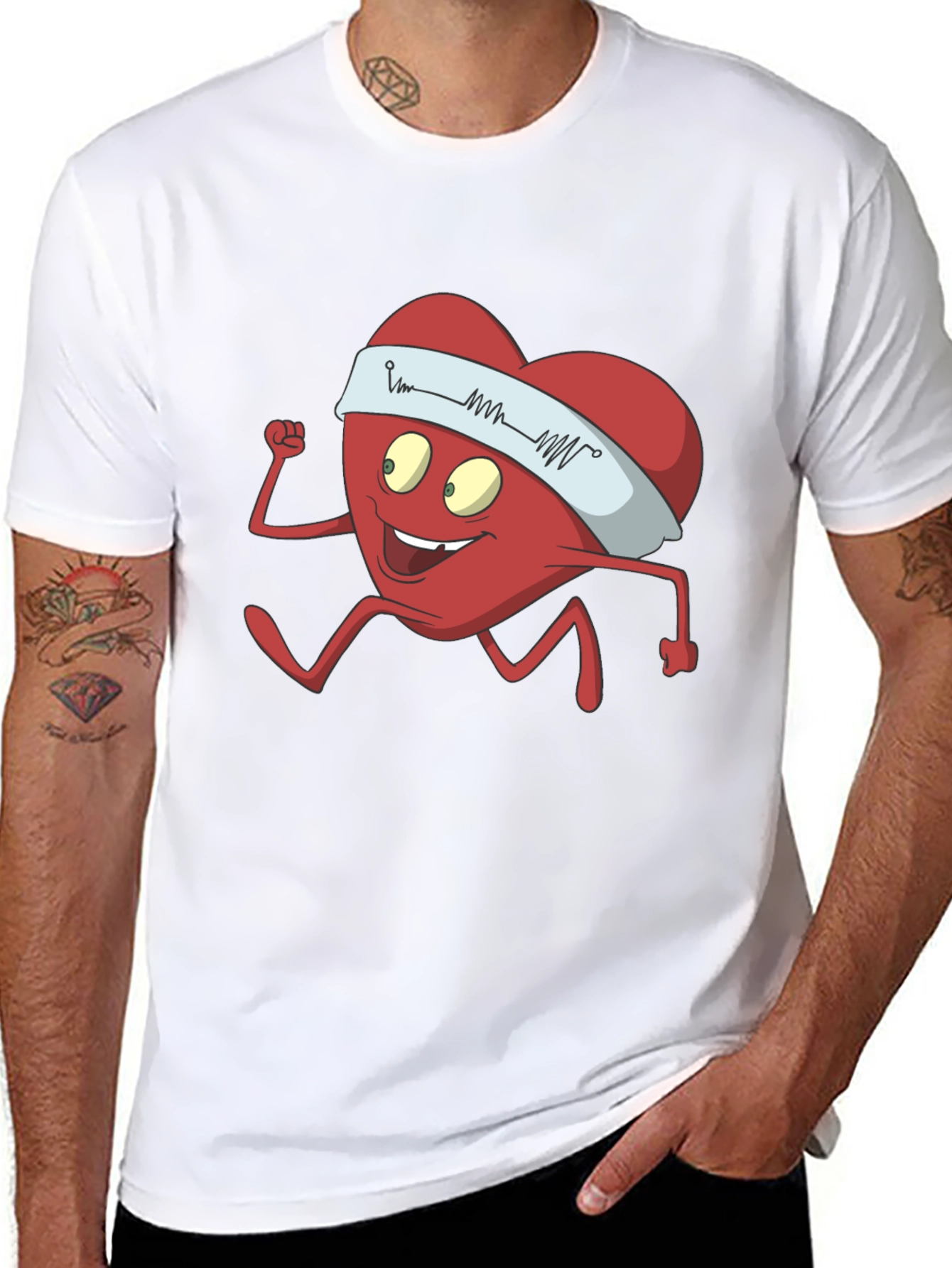 Running Heart Cartoon Graphic Tee - Cardio Lover Shirt