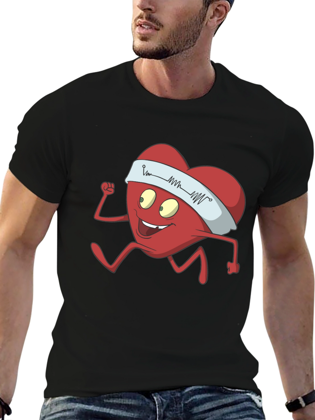 Running Heart Cartoon Graphic Tee - Cardio Lover Shirt