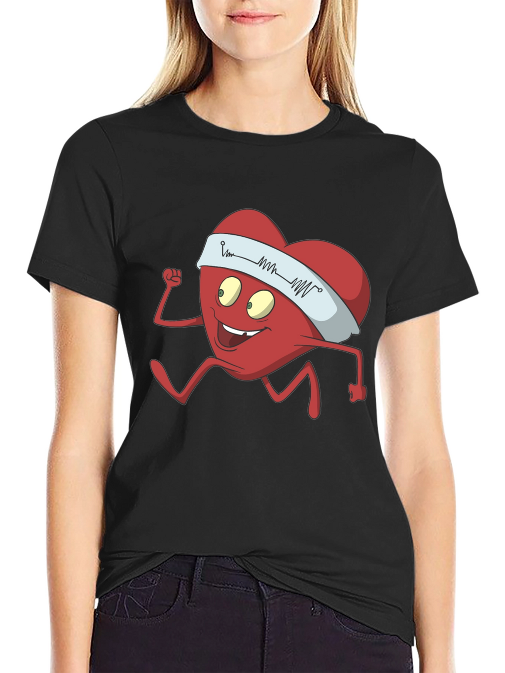 Running Heart Cartoon Graphic Tee - Cardio Lover Shirt