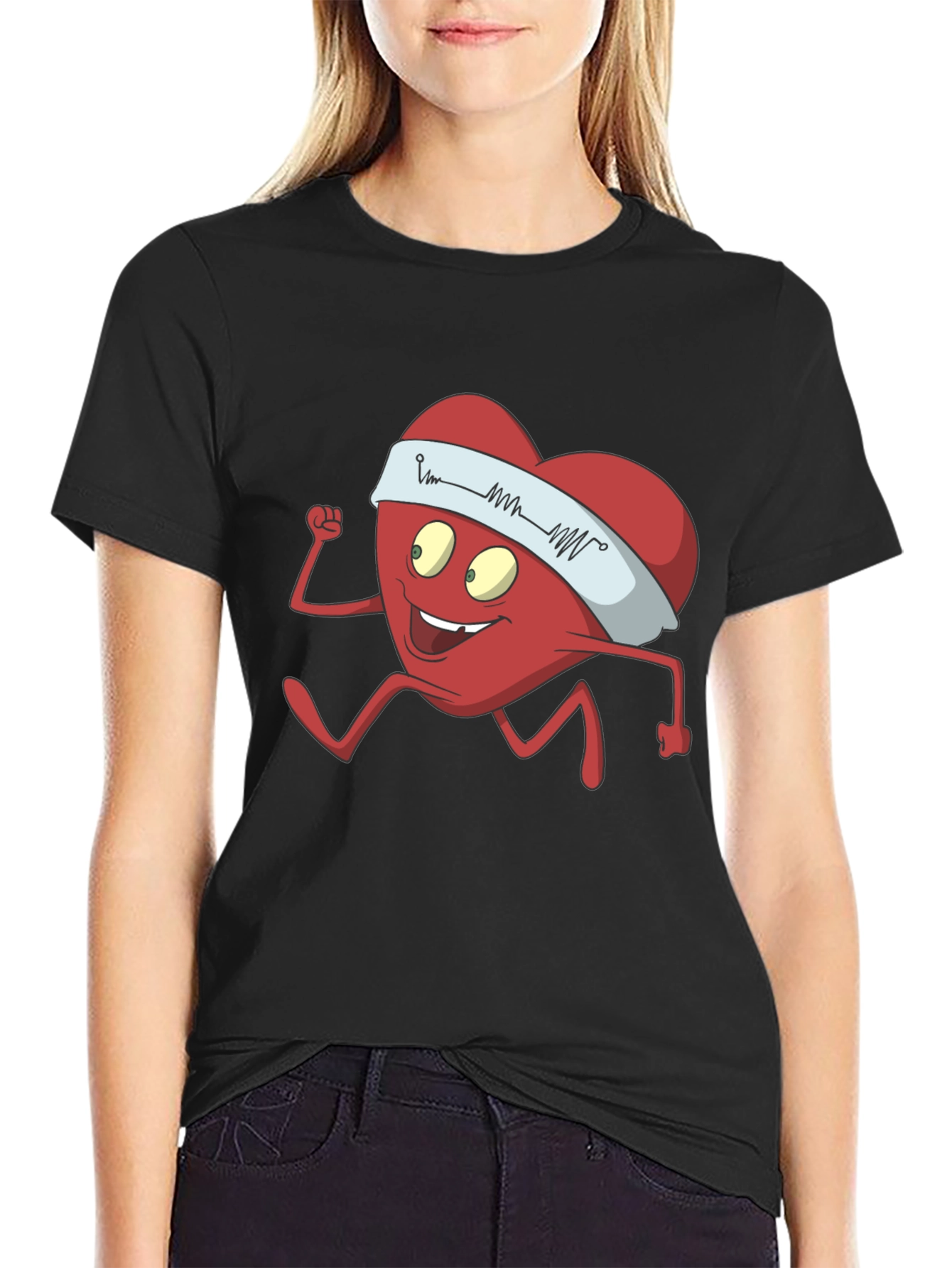 Running Heart Cartoon Graphic Tee - Cardio Lover Shirt