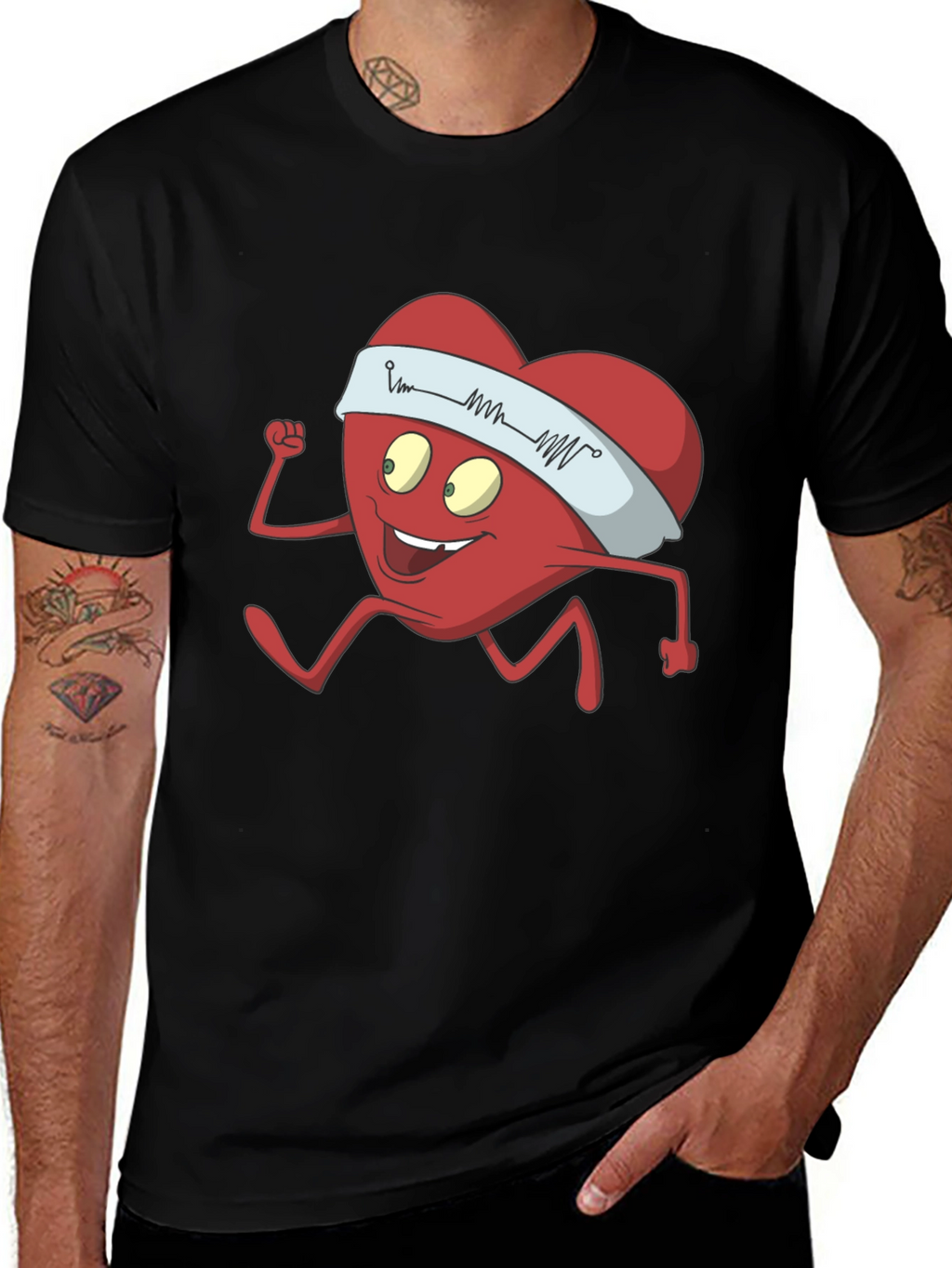 Running Heart Cartoon Graphic Tee - Cardio Lover Shirt