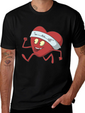 Running Heart Cartoon Graphic Tee - Cardio Lover Shirt