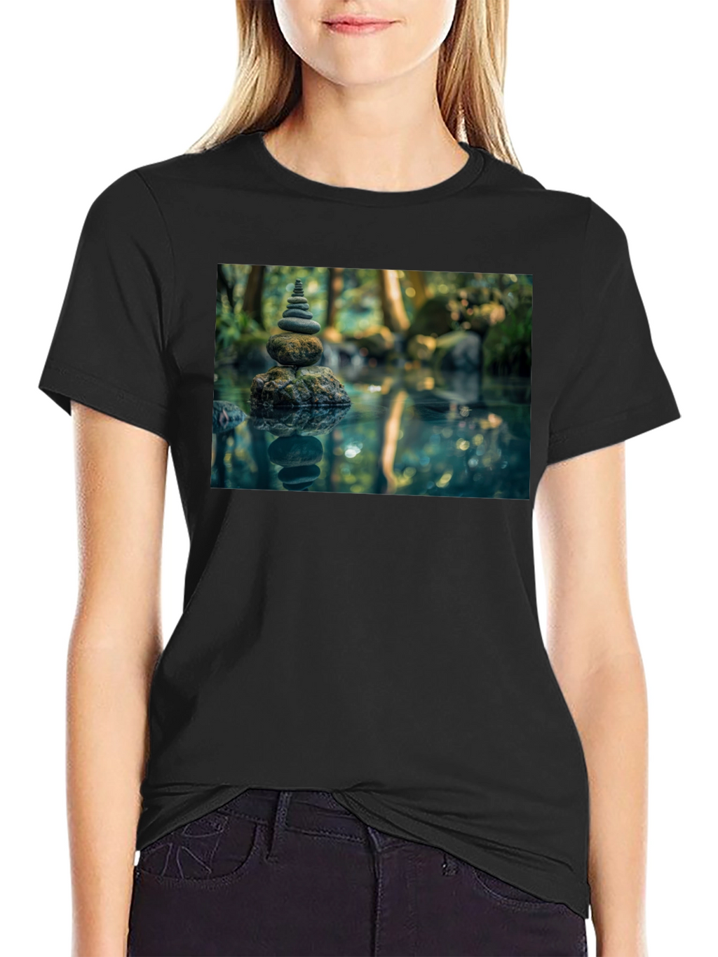 Zen Rock Stack T-Shirt - Mens Black Graphic Tee