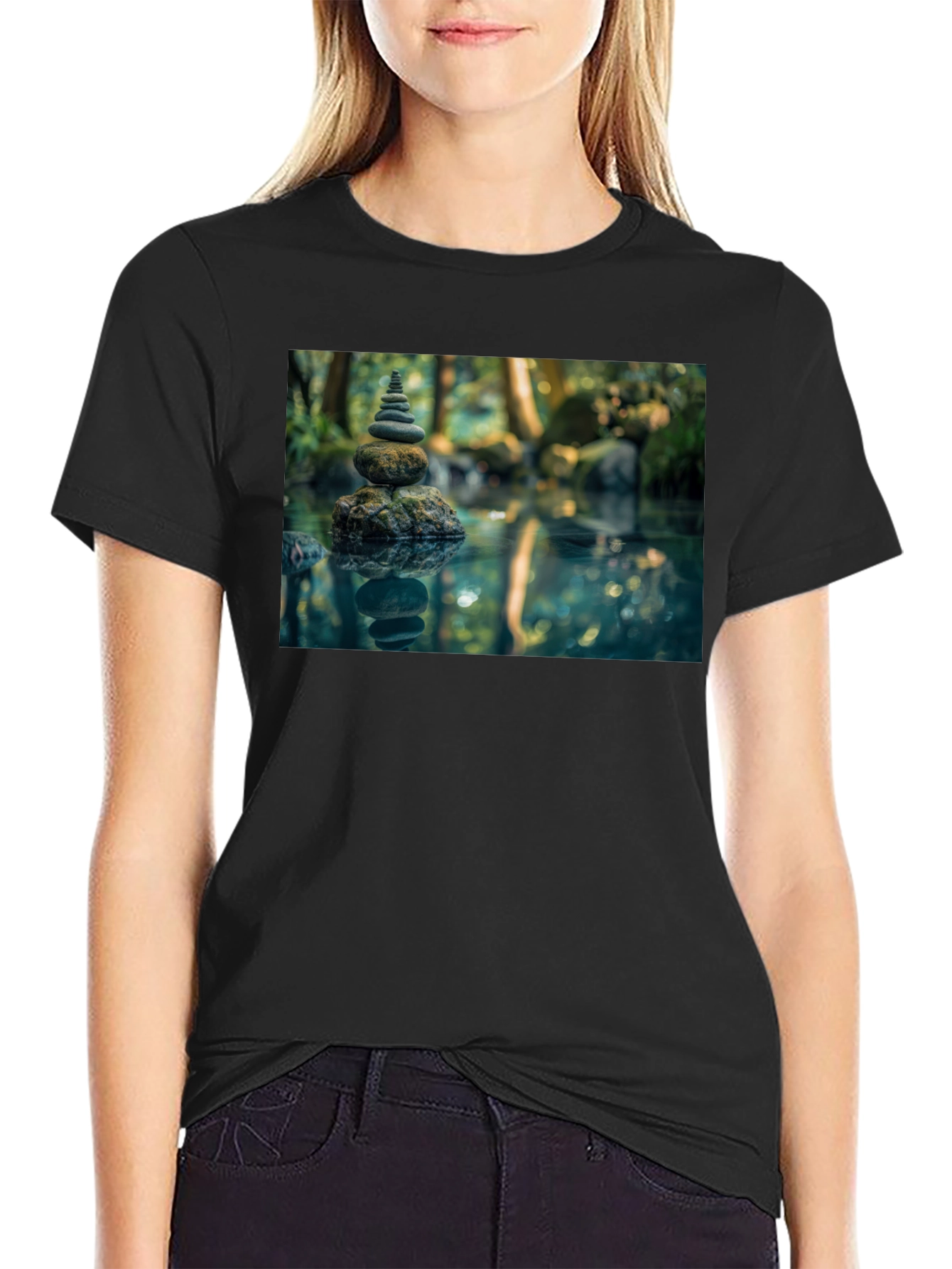 Zen Rock Stack T-Shirt - Mens Black Graphic Tee