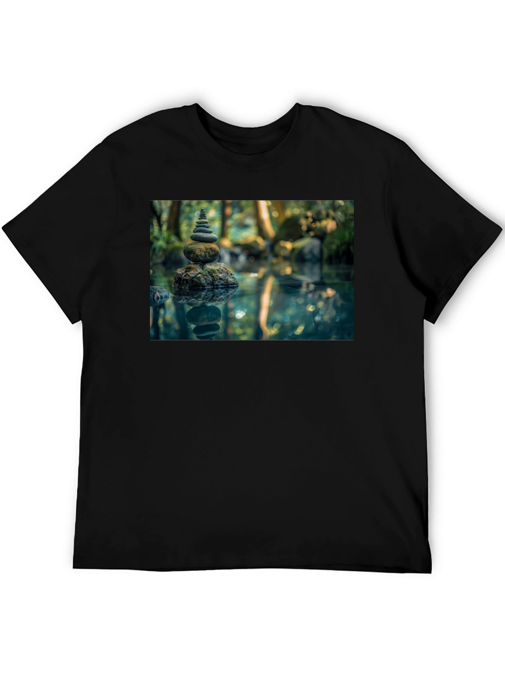 Zen Rock Stack T-Shirt - Mens Black Graphic Tee