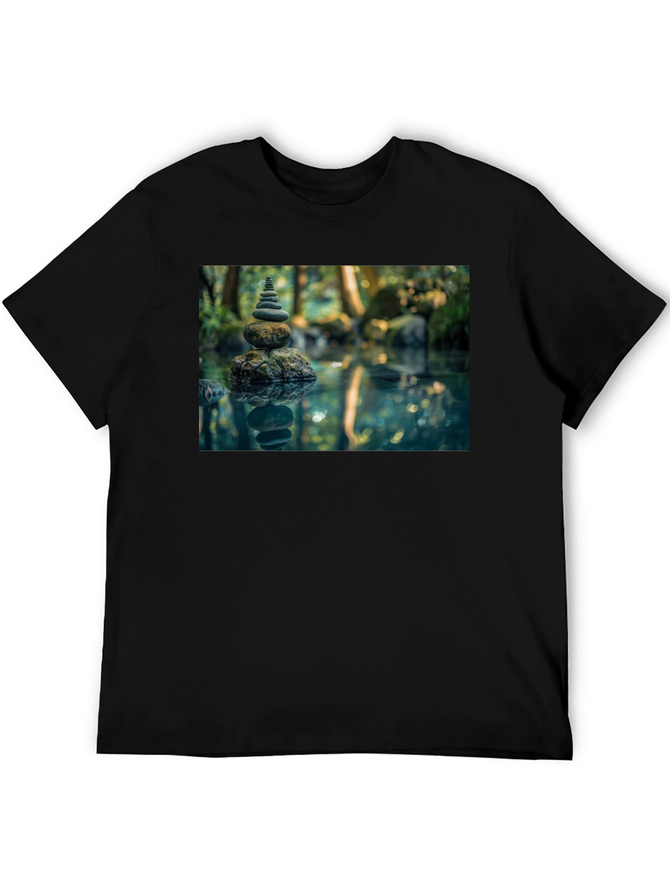 Zen Rock Stack T-Shirt - Mens Black Graphic Tee