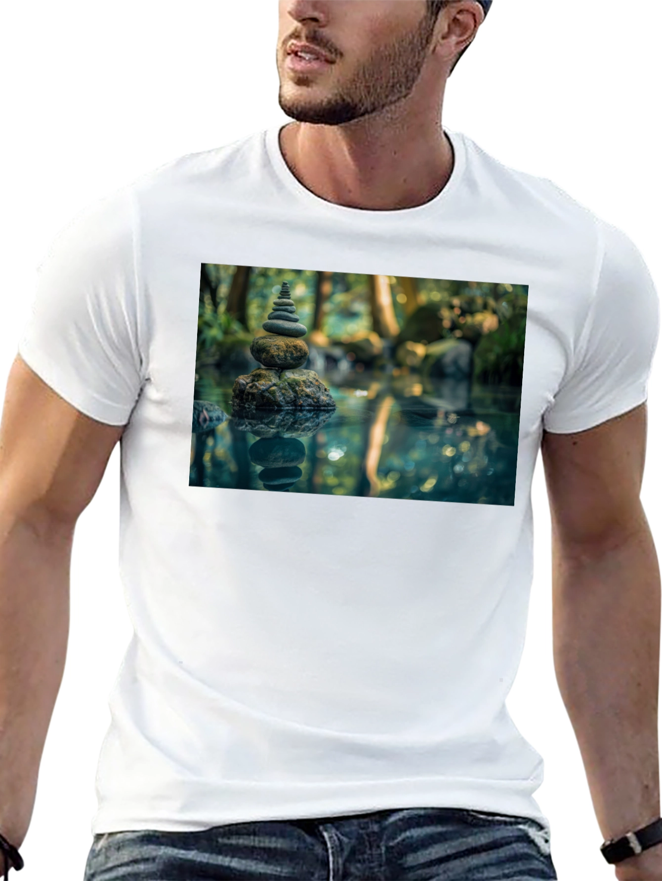Zen Rock Stack T-Shirt - Mens Black Graphic Tee