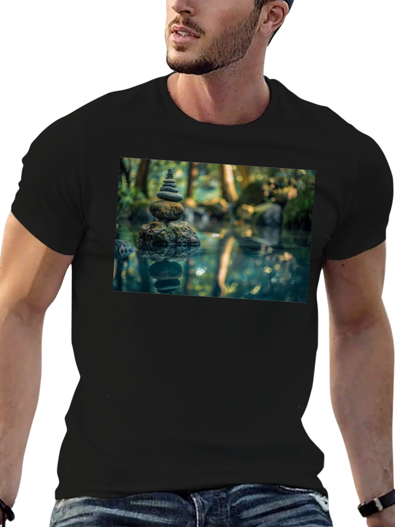 Zen Rock Stack T-Shirt - Mens Black Graphic Tee
