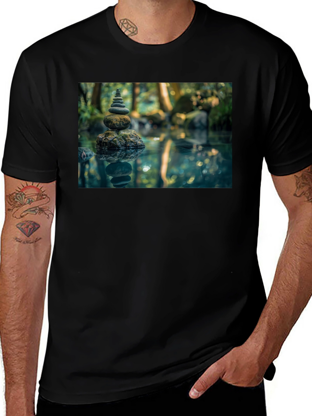 Zen Rock Stack T-Shirt - Mens Black Graphic Tee