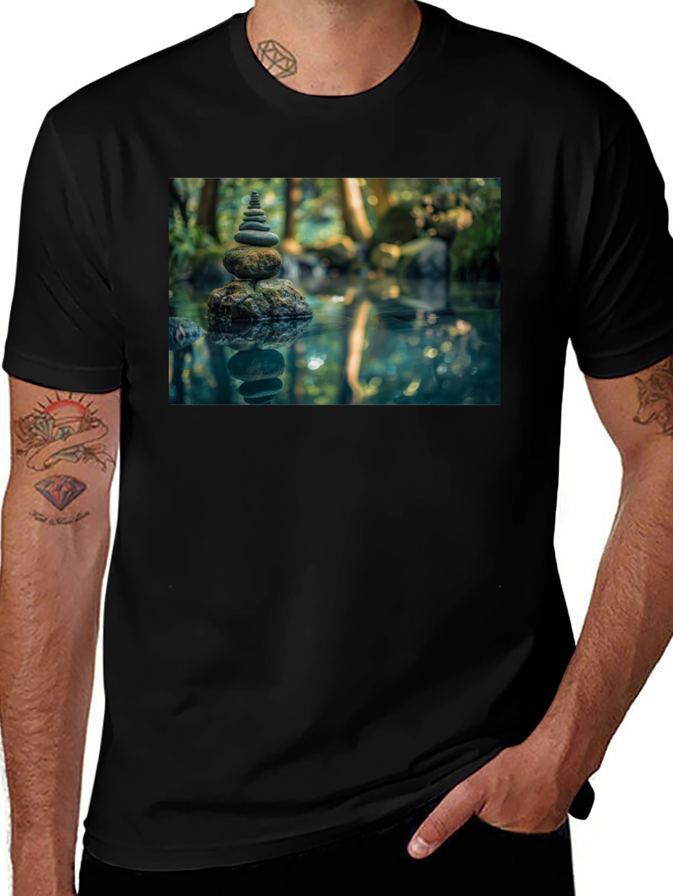 Zen Rock Stack T-Shirt - Mens Black Graphic Tee