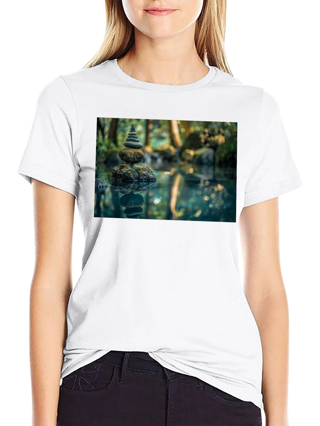 Zen Rock Stack T-Shirt - Mens Black Graphic Tee
