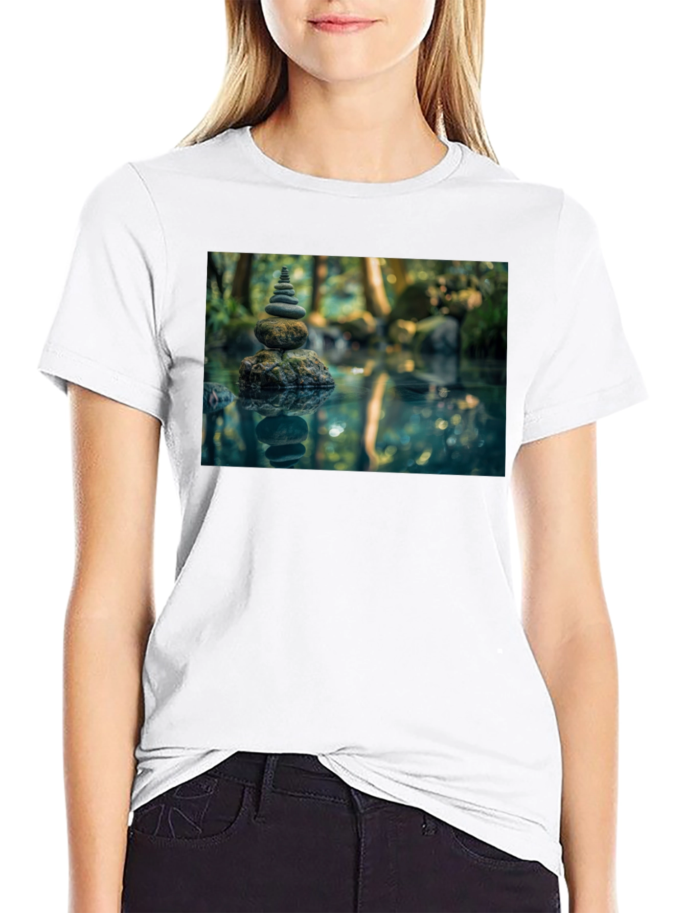 Zen Rock Stack T-Shirt - Mens Black Graphic Tee