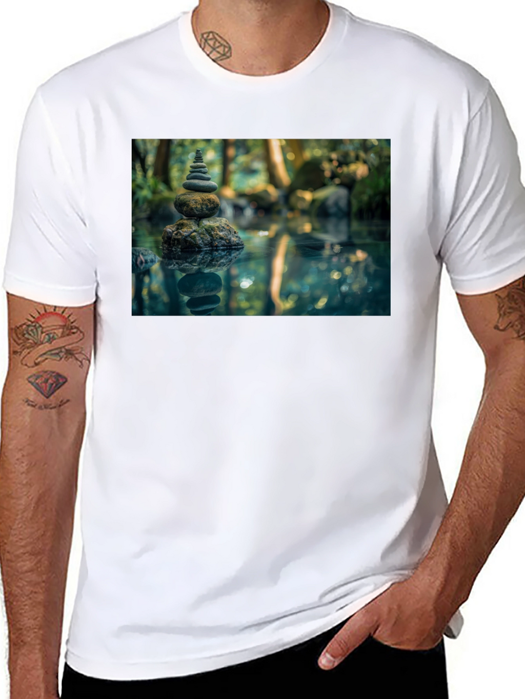 Zen Rock Stack T-Shirt - Mens Black Graphic Tee
