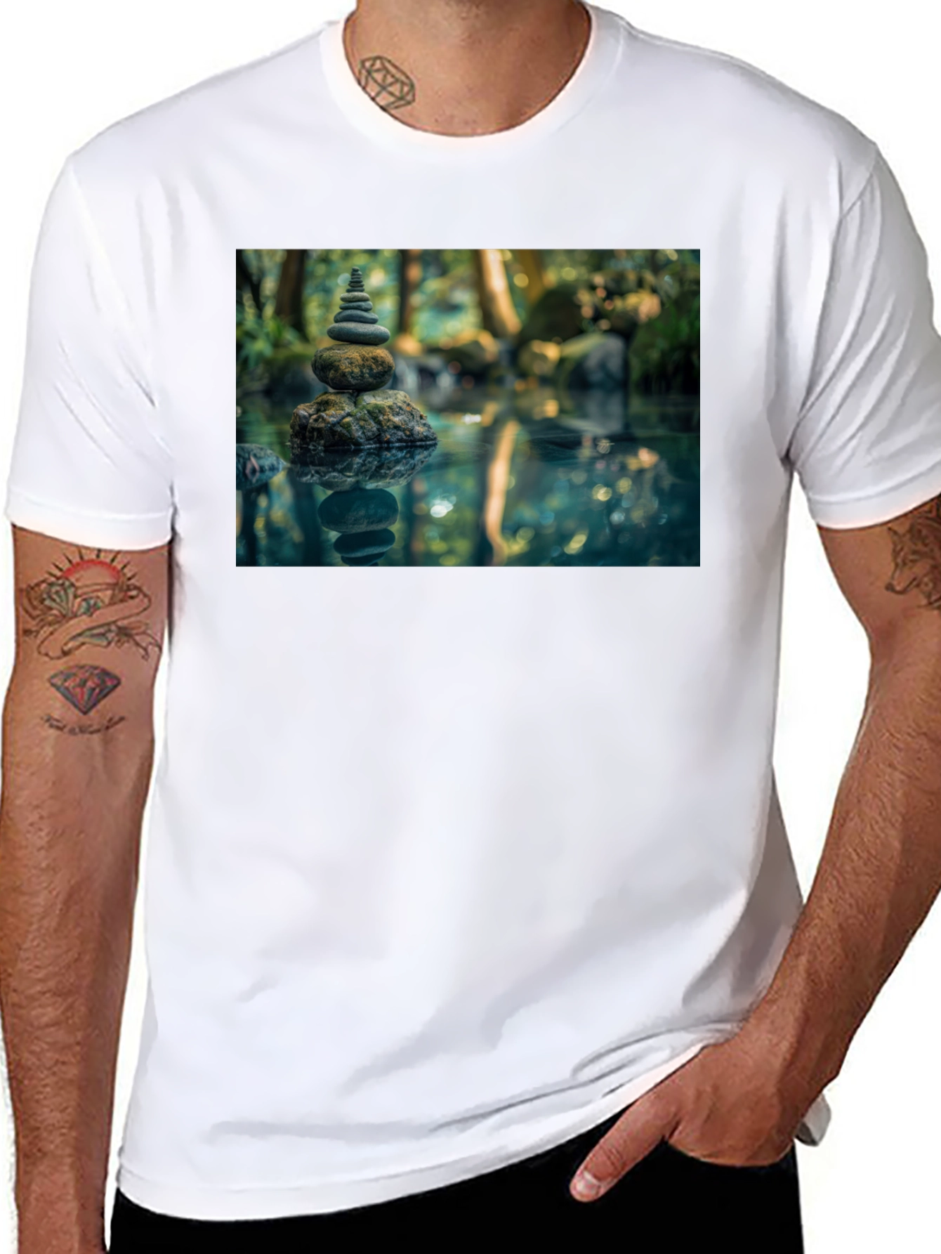 Zen Rock Stack T-Shirt - Mens Black Graphic Tee