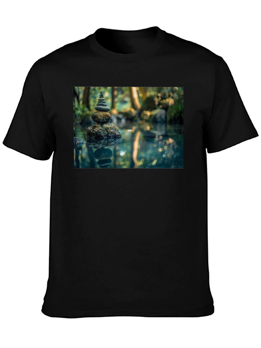 Zen Rock Stack T-Shirt - Mens Black Graphic Tee