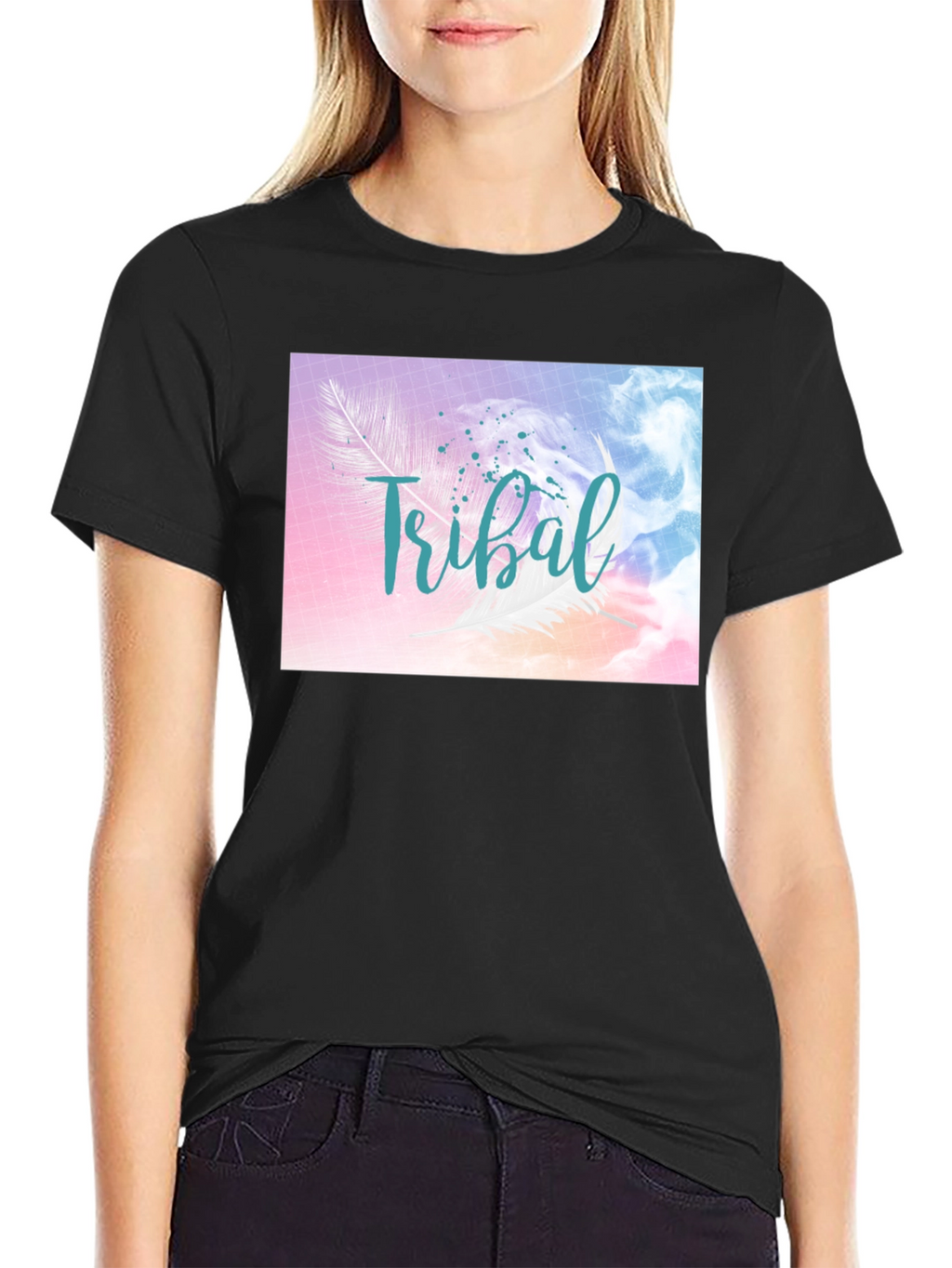 Tribal Feather Graphic Black T-Shirt