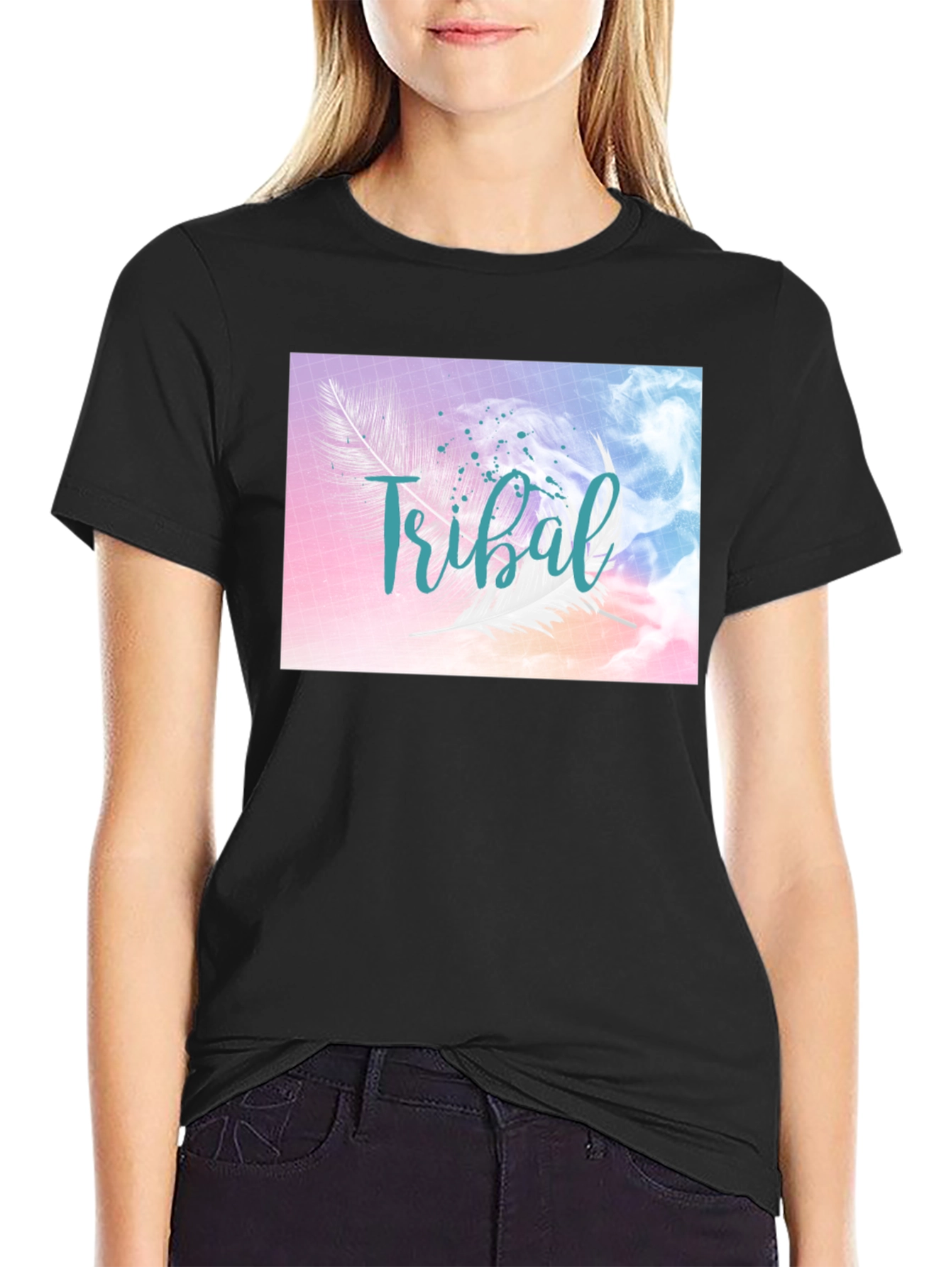 Tribal Feather Graphic Black T-Shirt
