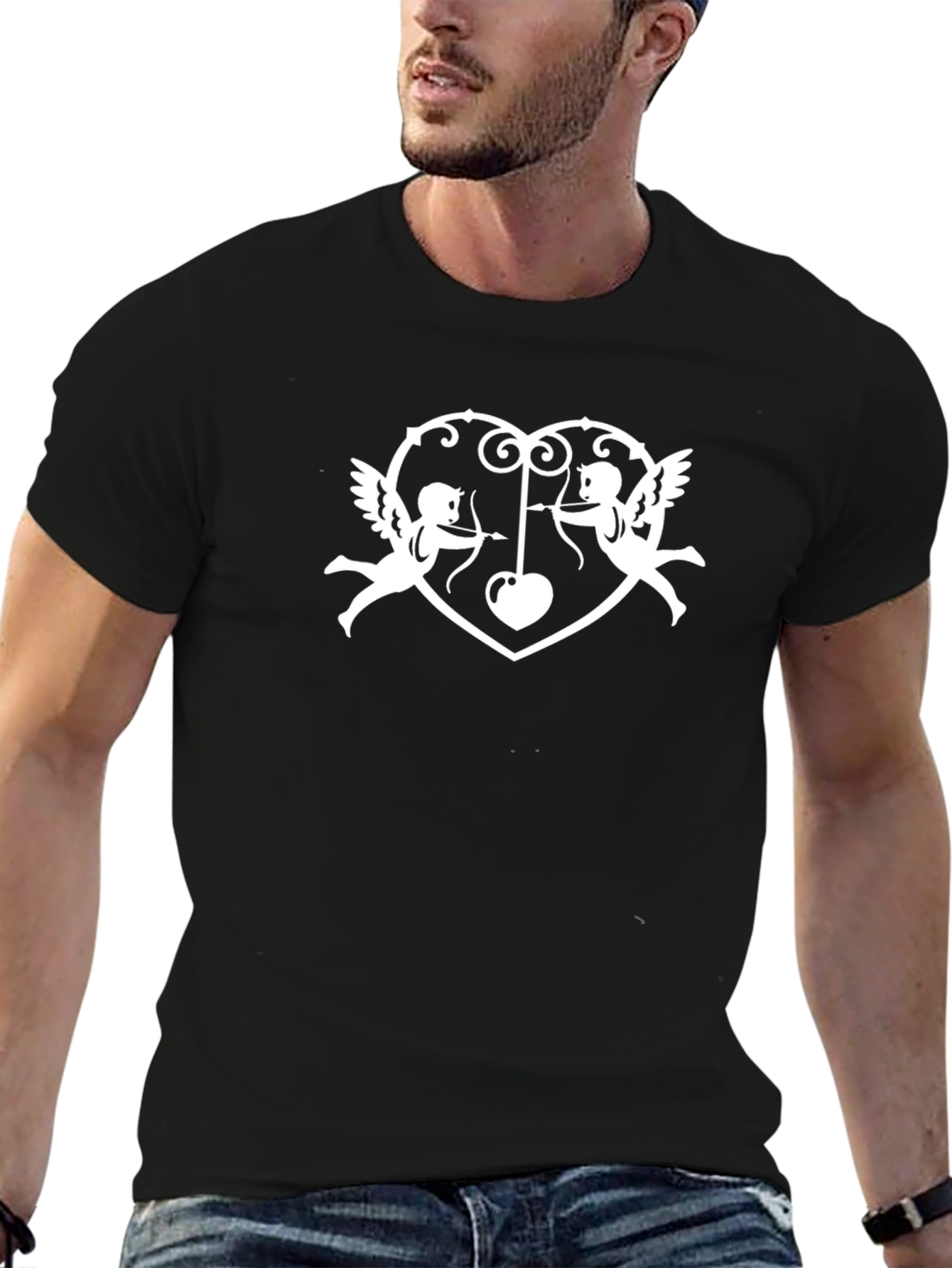 Cupid Heart Graphic Tee - Black