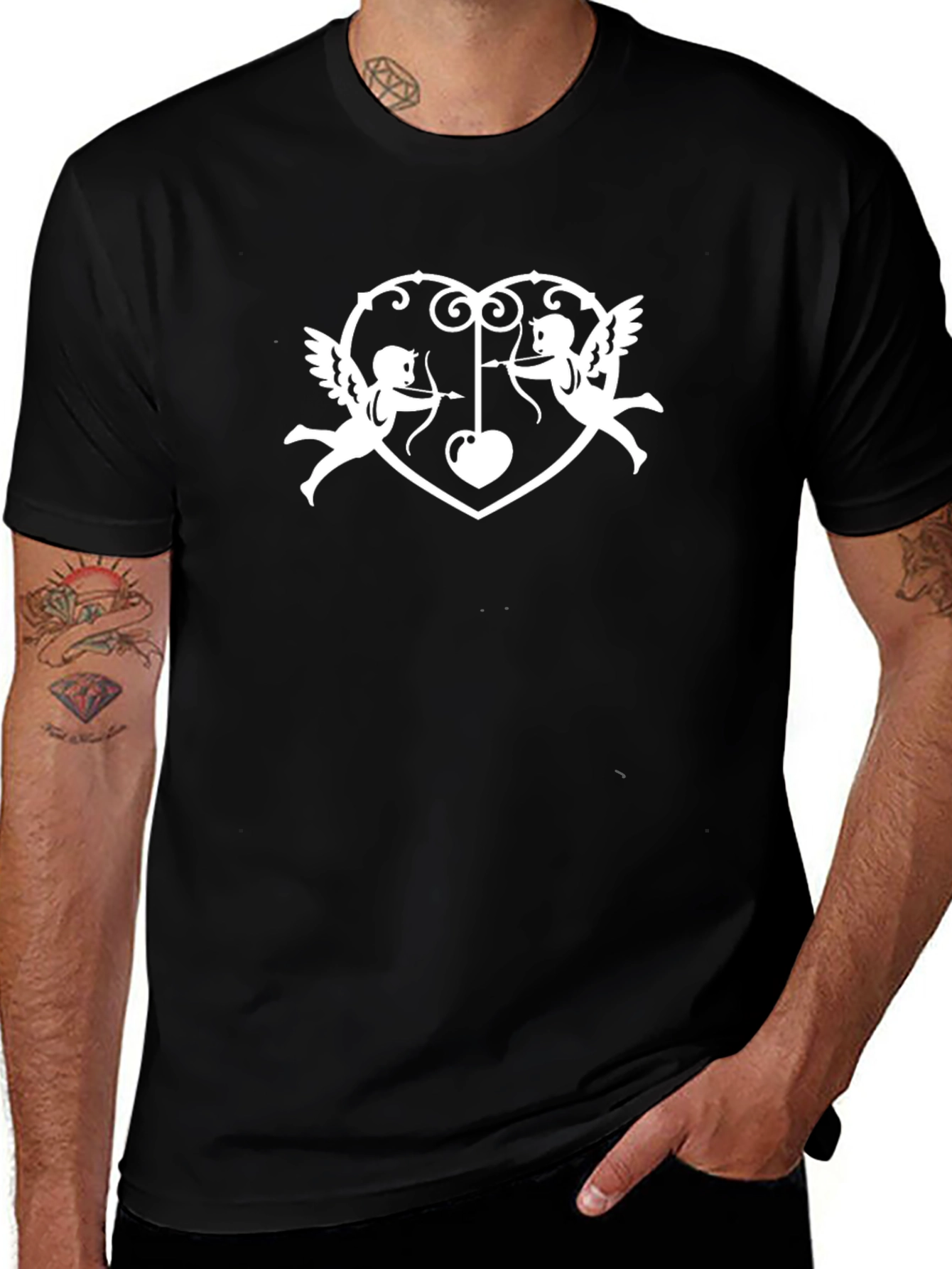 Cupid Heart Graphic Tee - Black
