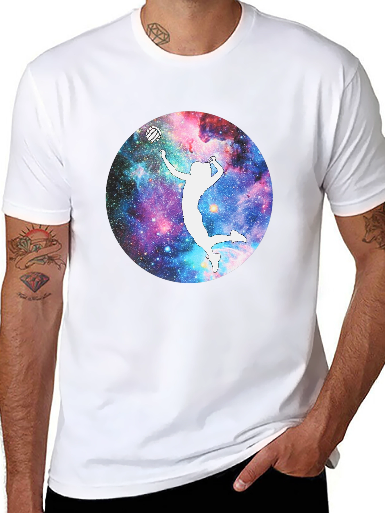 Galaxy Volleyball Player T-Shirt - Black Cotton Tee