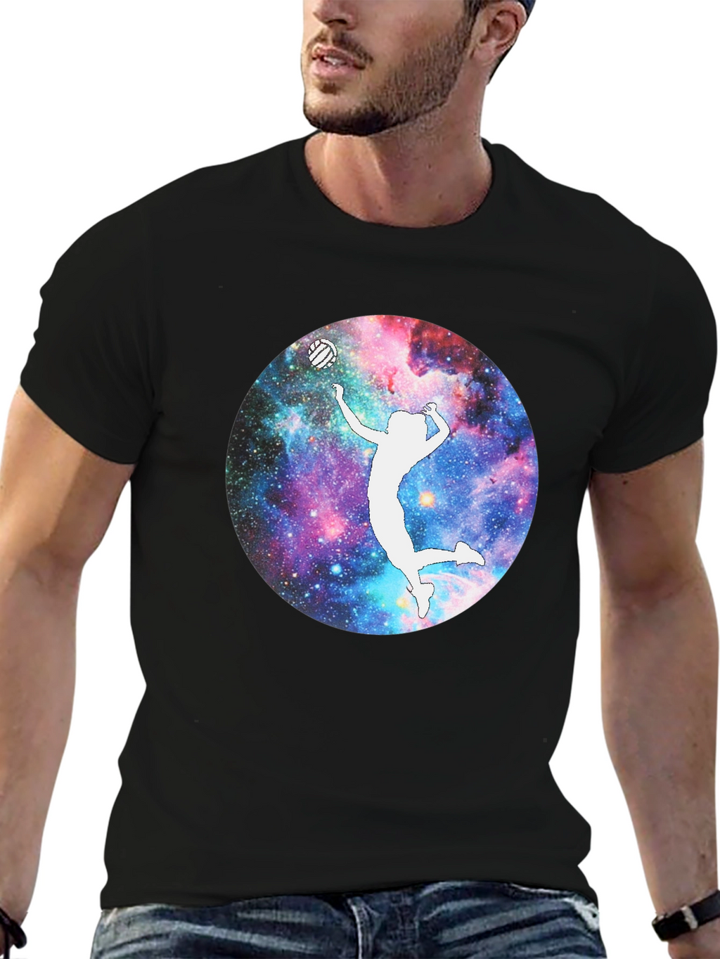 Galaxy Volleyball Player T-Shirt - Black Cotton Tee