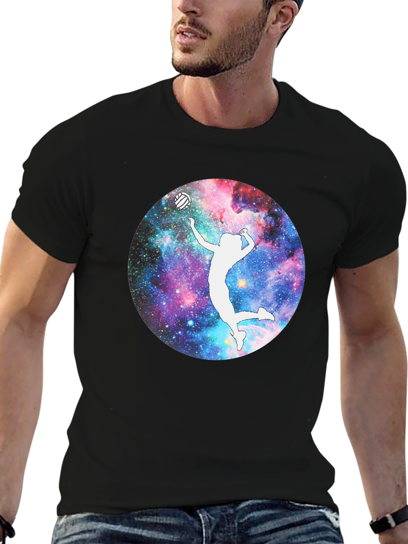 Galaxy Volleyball Player T-Shirt - Black Cotton Tee