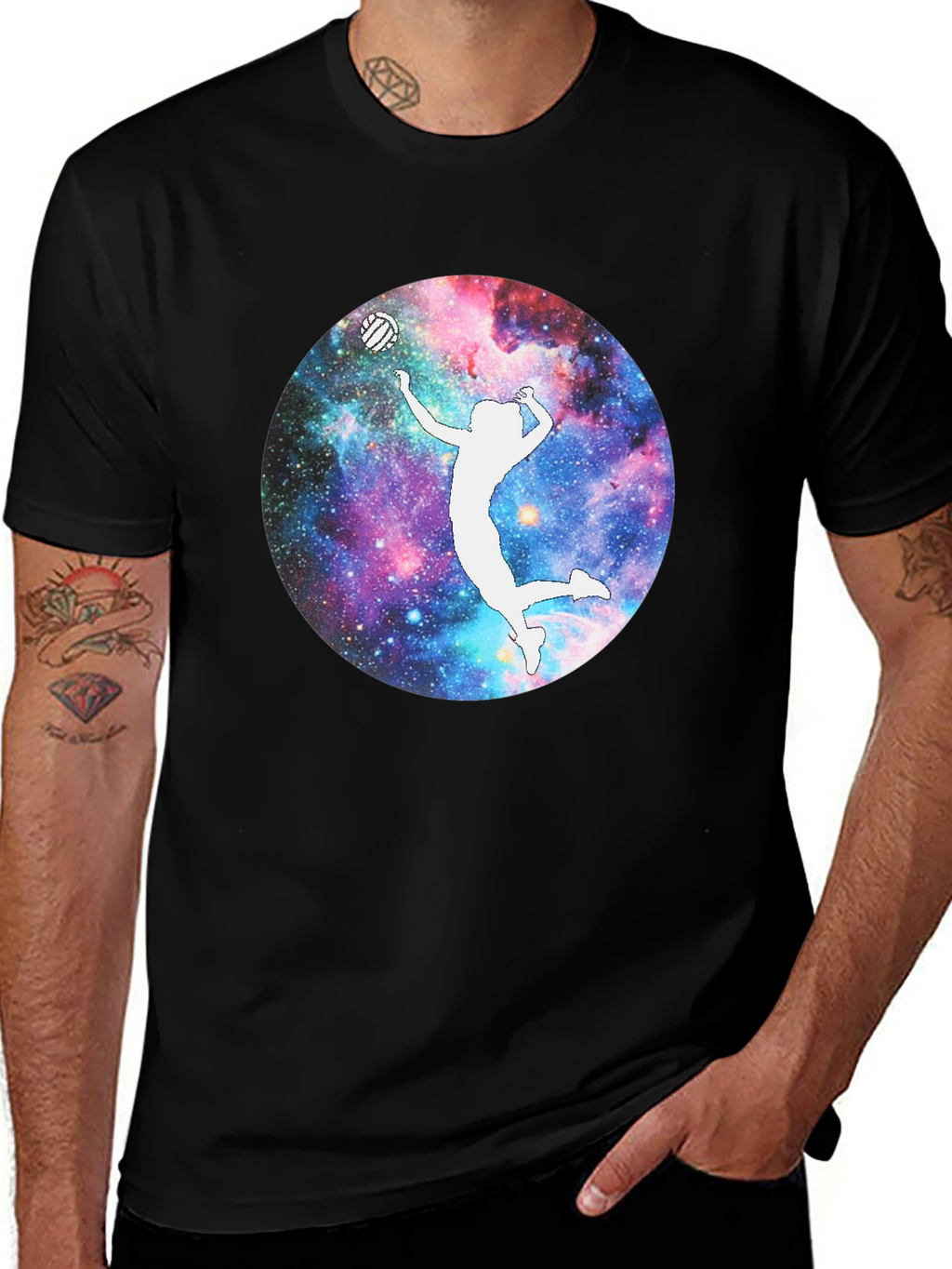Galaxy Volleyball Player T-Shirt - Black Cotton Tee