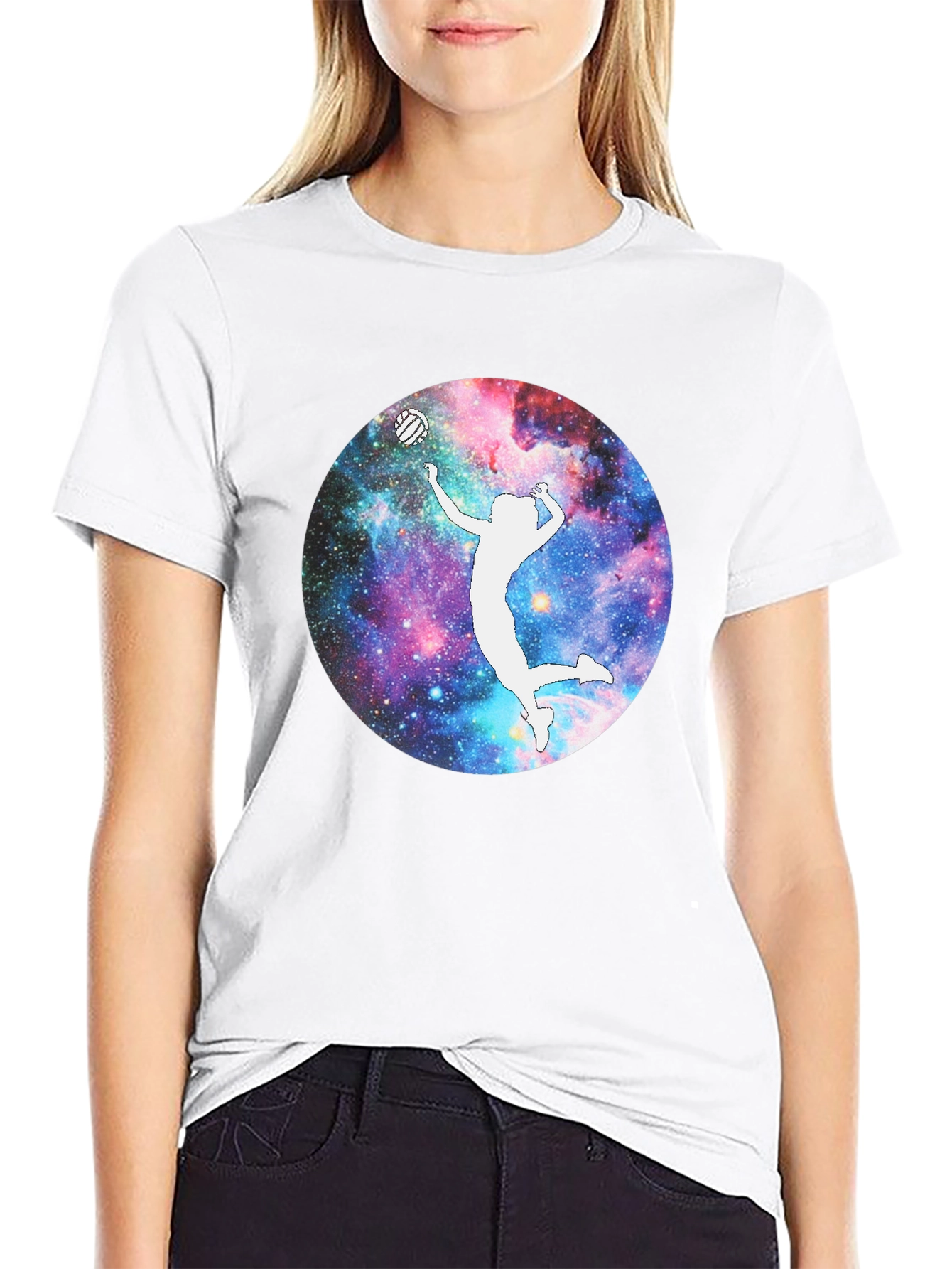 Galaxy Volleyball Player T-Shirt - Black Cotton Tee